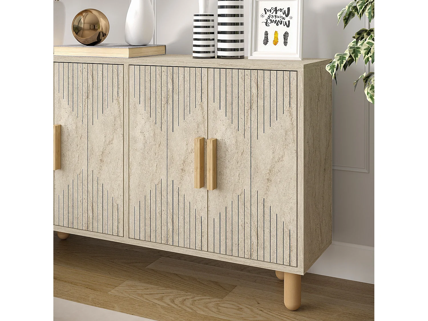 Modern Träbuffé "Roger" med Travertinfinish - 120 x 30 x 74 cm