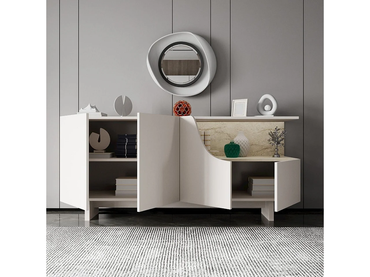 Buffet en bois "Line" - 180 x 40 x 81 cm - Beige
