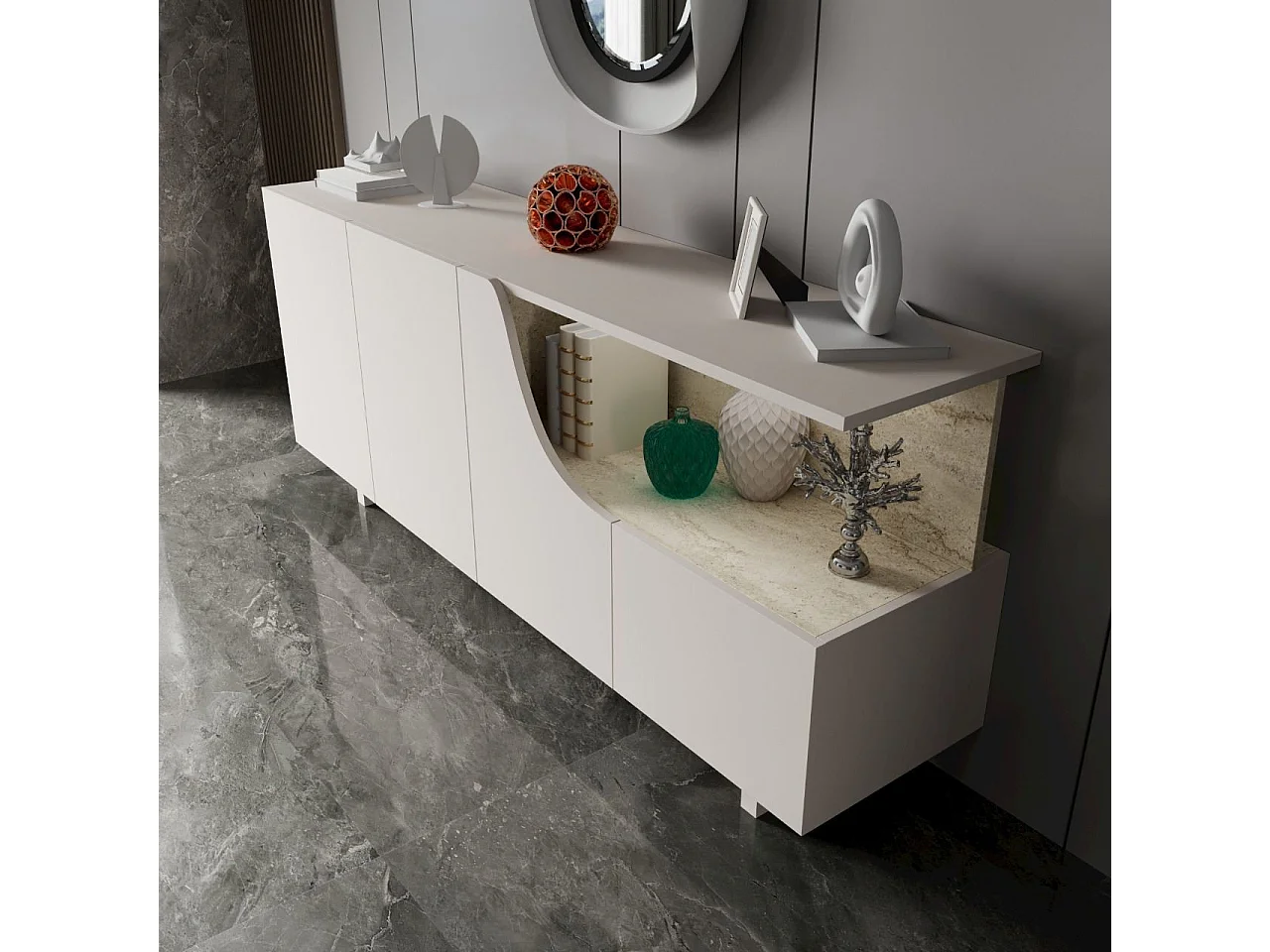 Buffet en bois "Line" - 180 x 40 x 81 cm - Beige