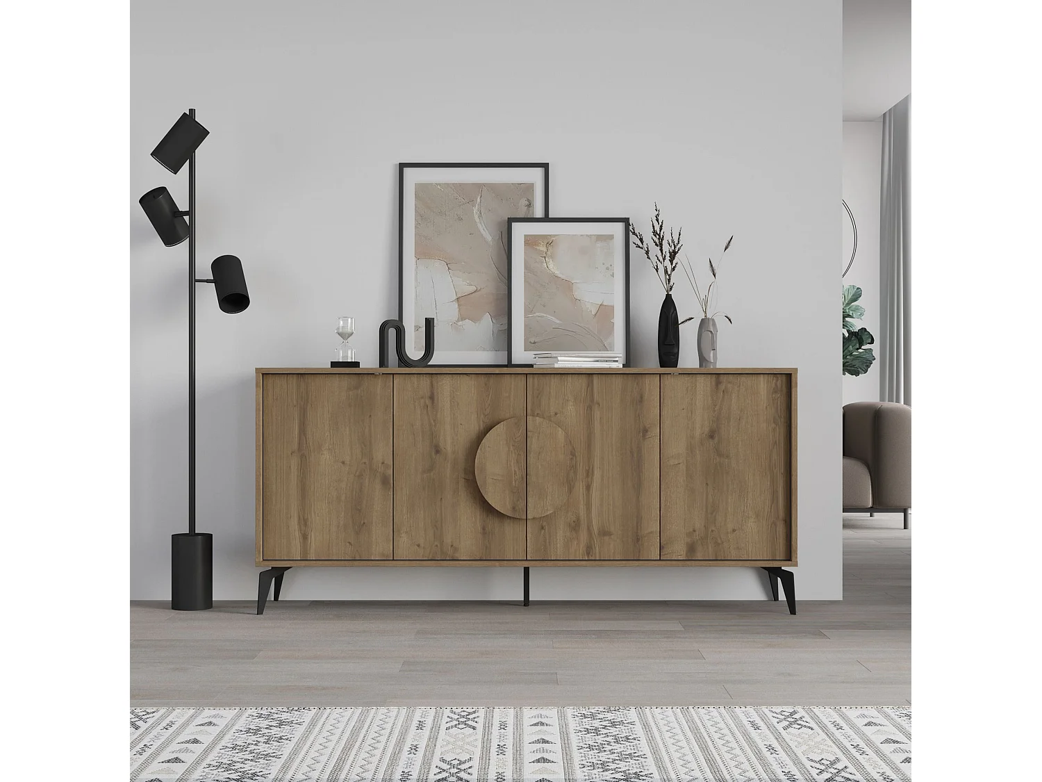 Modernes Braunes Holzbuffet "Gora Wide" - 180 x 36 x 82 cm - Elegantes Design