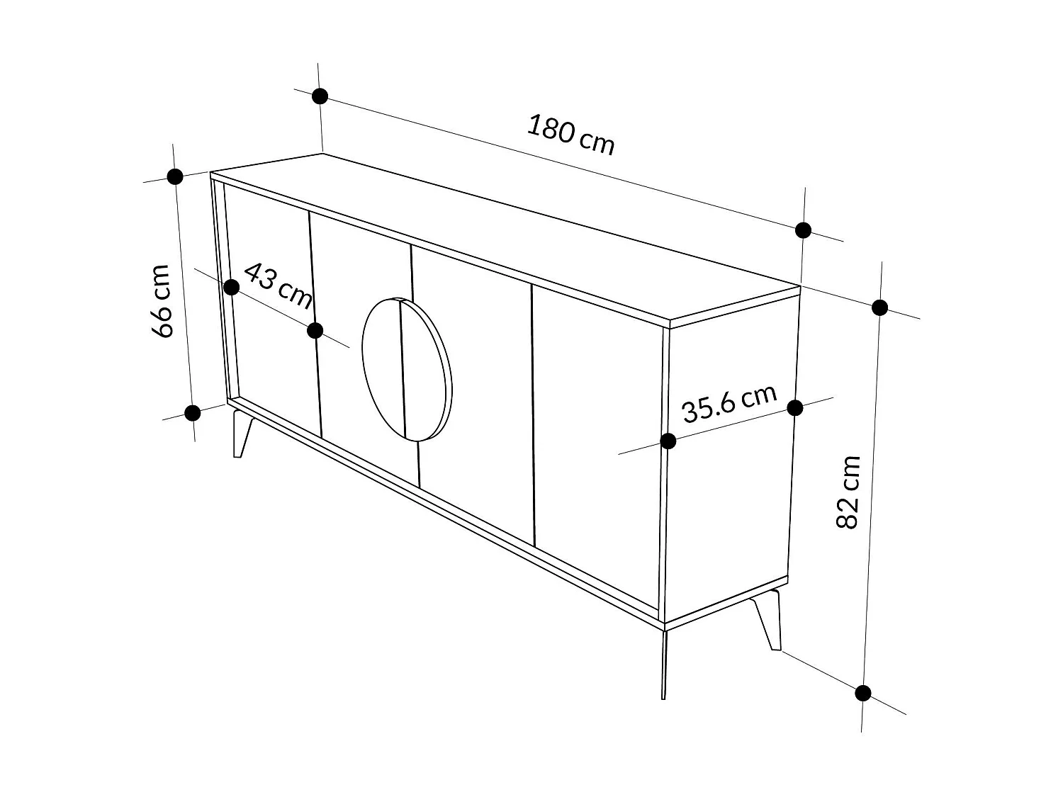 Modernes Braunes Holzbuffet "Gora Wide" - 180 x 36 x 82 cm - Elegantes Design
