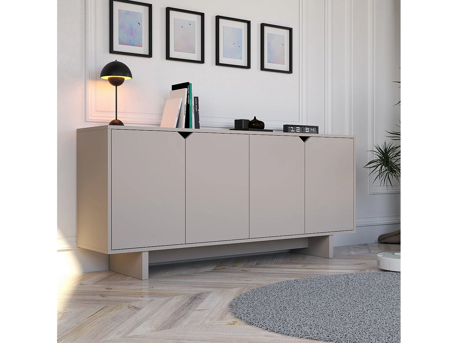 Modernes Beige Holz Sideboard "Oz" - 180 x 40 x 81 cm - 4 Türen, 4 Regale