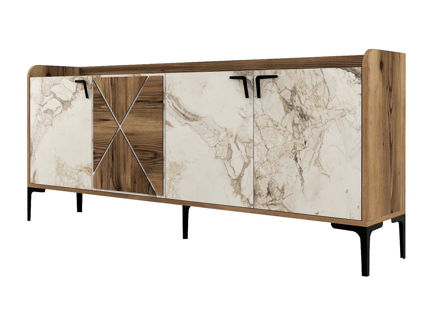 Buffet en bois "Venedik" - 180 x 35 x 78 cm - Blanc marbré