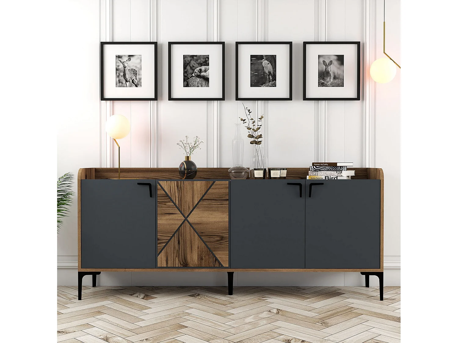 Buffet en bois "Venedik" - 180 x 35 x 78 cm - Gris anthracite