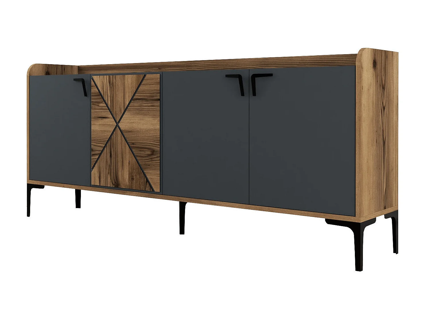 Buffet en bois "Venedik" - 180 x 35 x 78 cm - Gris anthracite