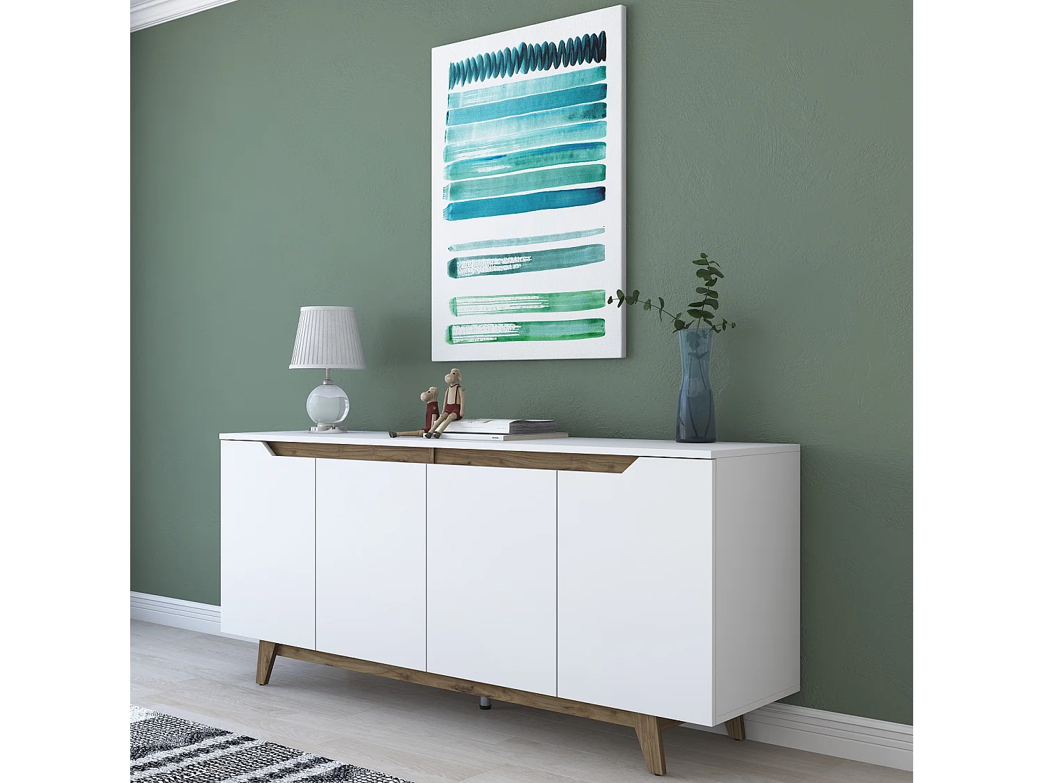 Modern Vit Trä Buffé "Gondol" med Väggmonteringsalternativ - 180 x 45 x 79 cm