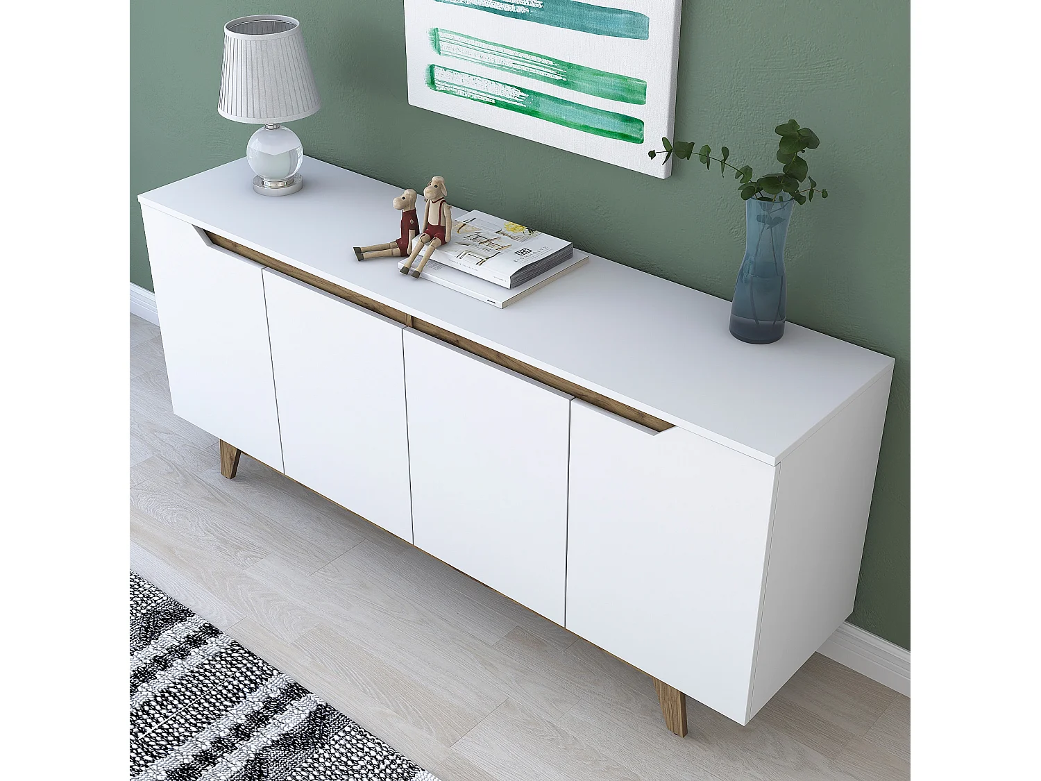Modern Vit Trä Buffé "Gondol" med Väggmonteringsalternativ - 180 x 45 x 79 cm