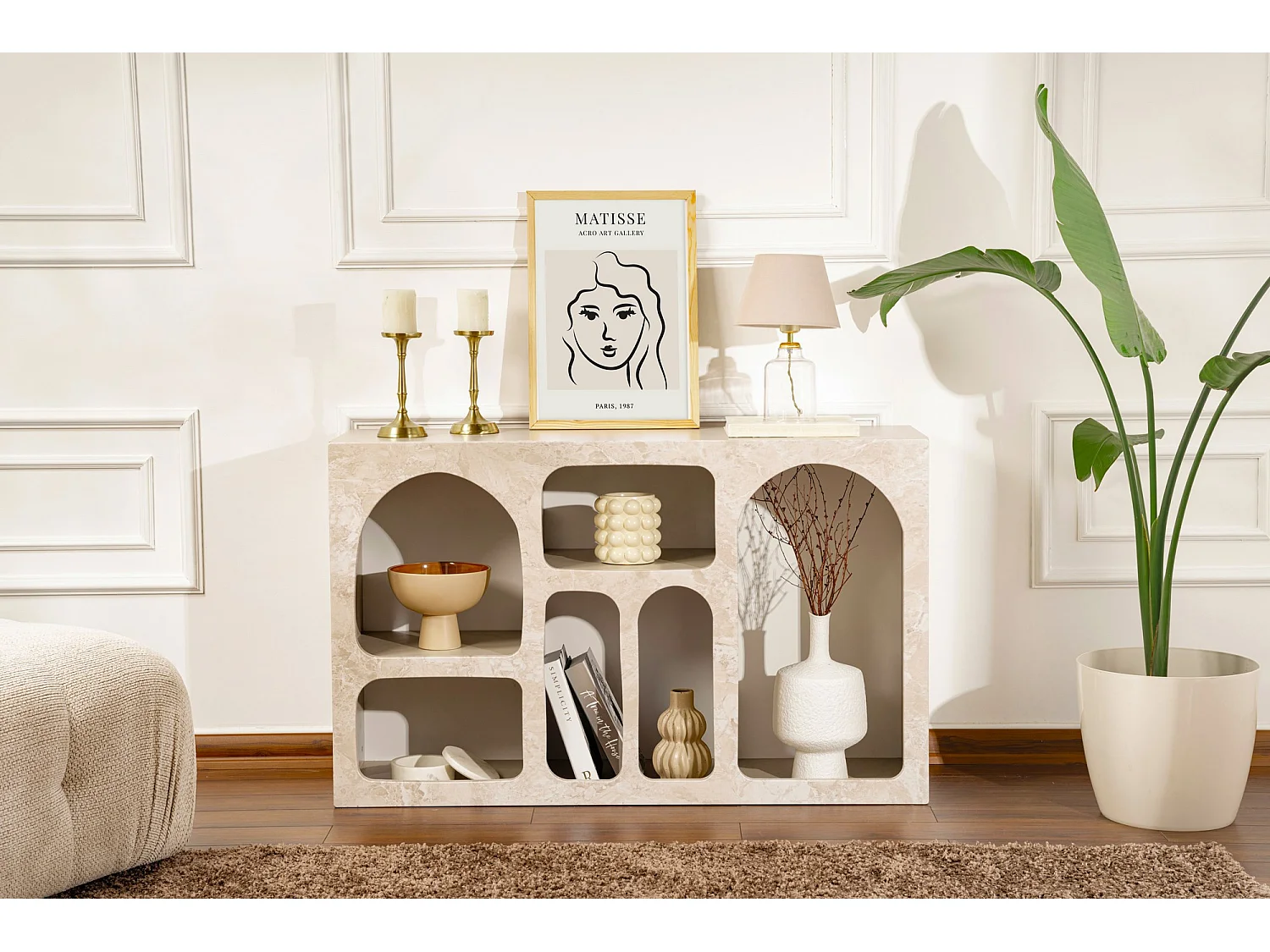 Buffet en bois "Liva" - 120 x 37 x 74 cm - Travertin