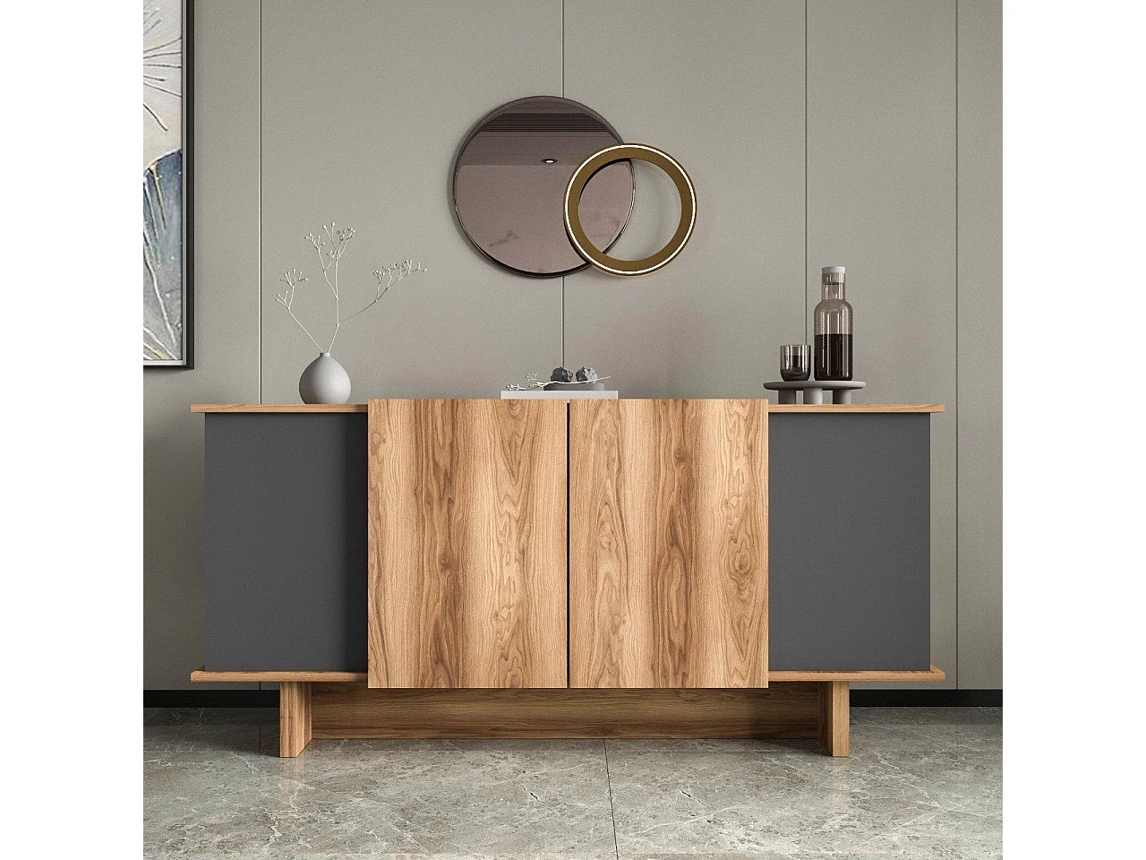 Modern Träbuffé "Diana" - Grå - 180 x 40 x 81 cm - Väggmonterbar