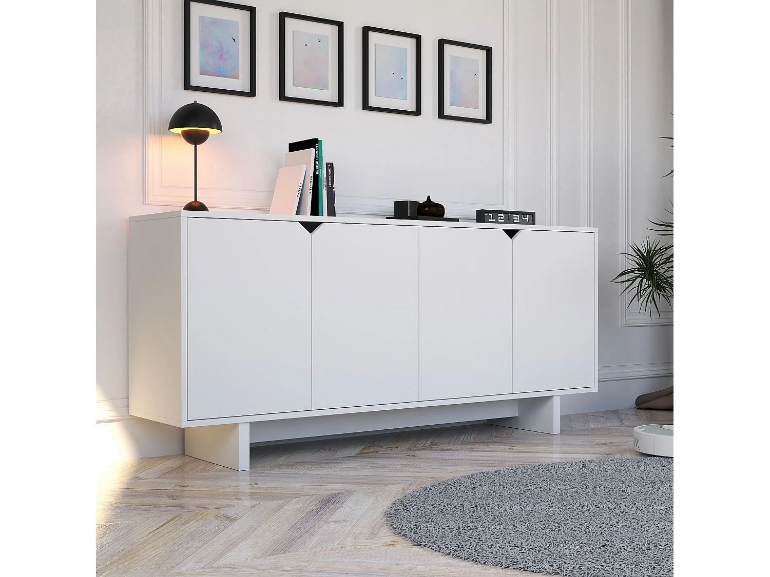 "Doruk" Holzbuffet - Weiß - 180 x 40 x 81 cm - Modernes & Elegantes Design