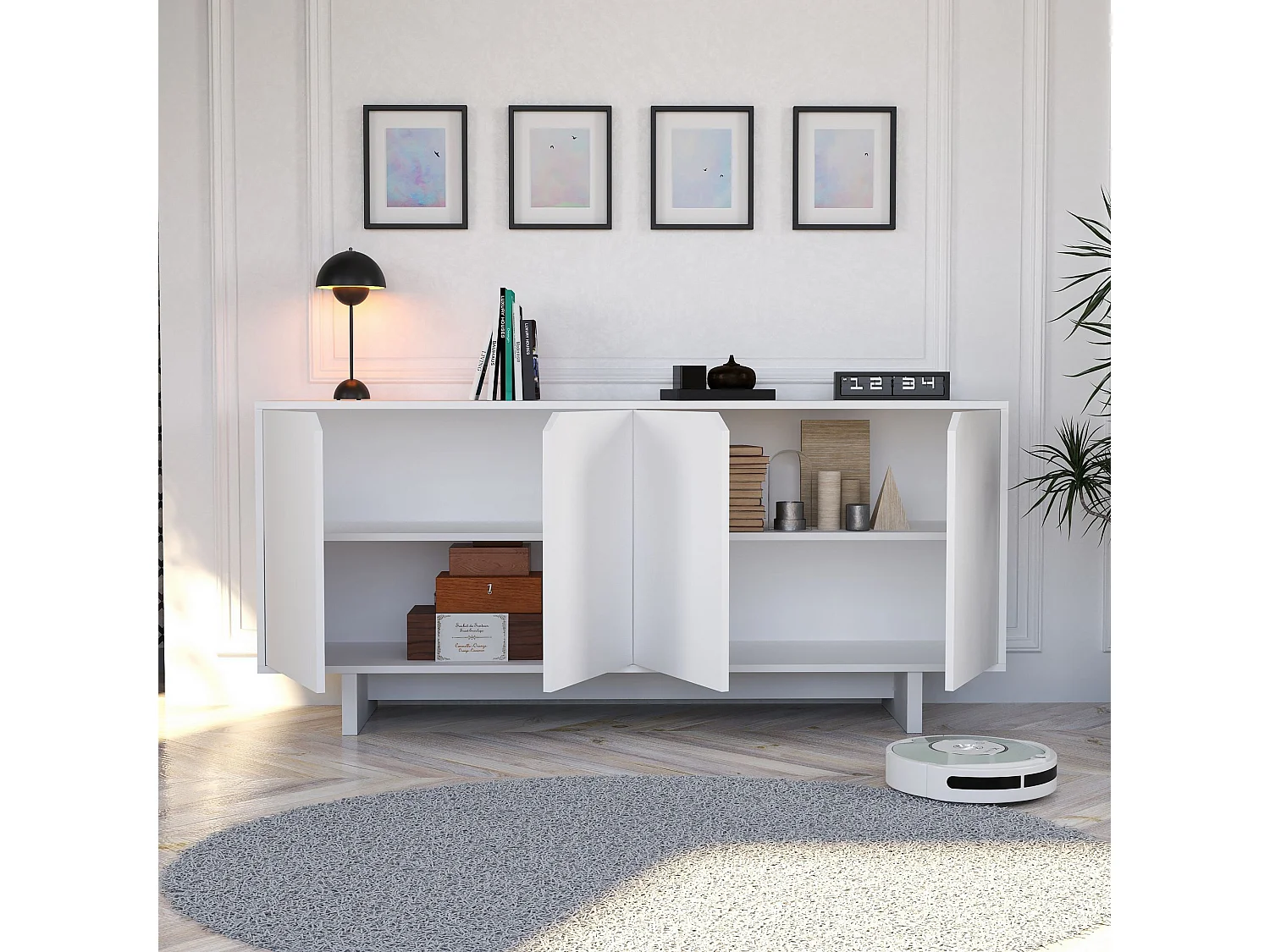 "Doruk" Träbuffé - Vit - 180 x 40 x 81 cm - Modern & Elegant Design