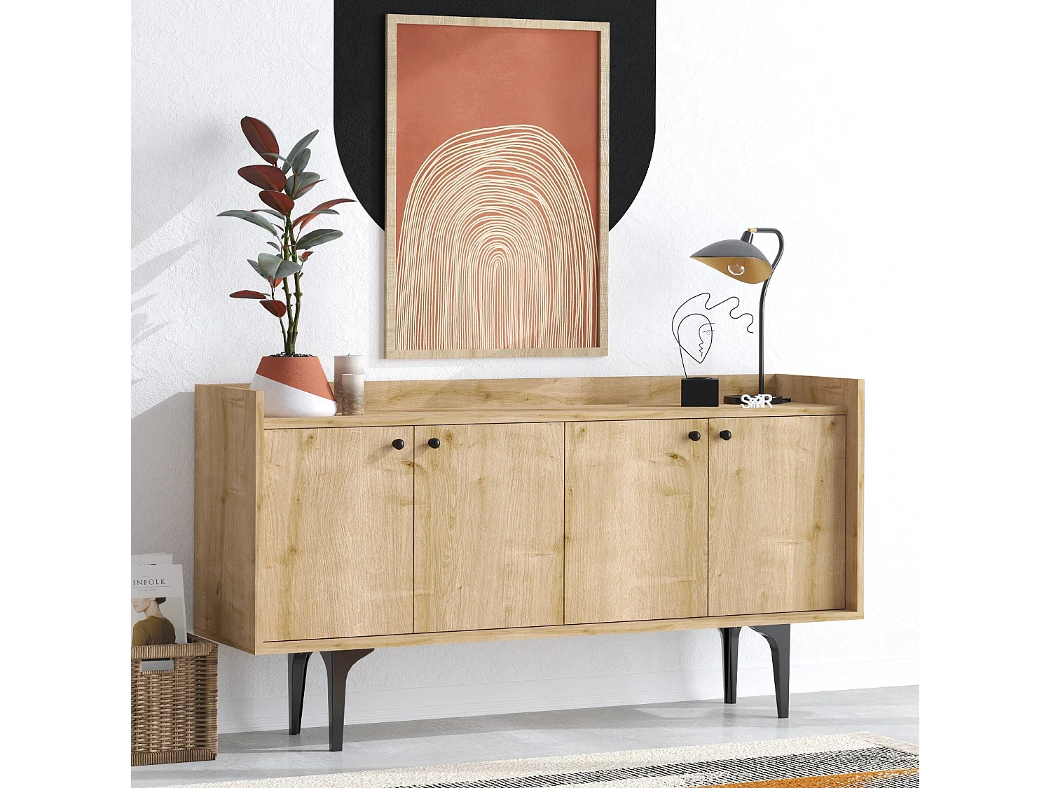 Buffet en bois "Navi" - 150 x 40 x 80 cm - Beige