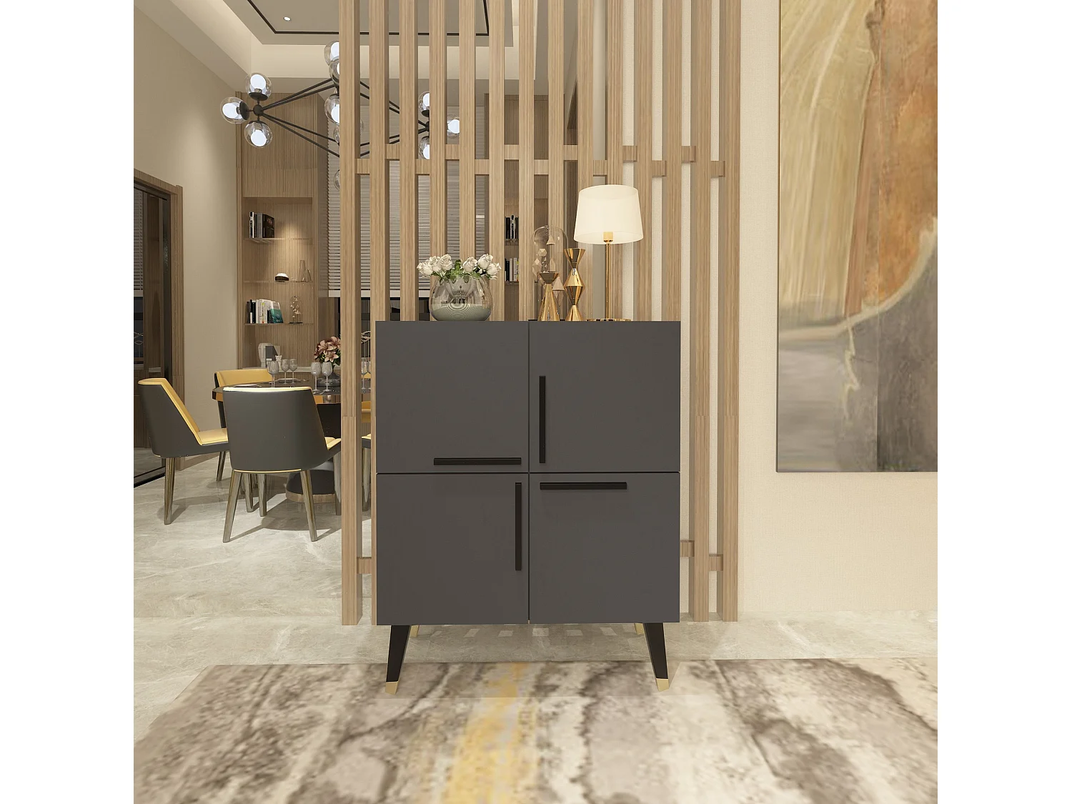 Moderner Grauer Anthrazit Holzbuffet "Makro" - 70 x 35 x 90 cm - 4 Türen
