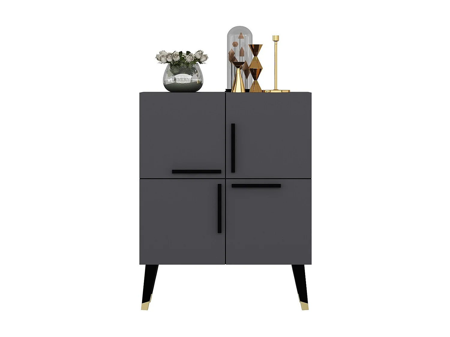 Moderner Grauer Anthrazit Holzbuffet "Makro" - 70 x 35 x 90 cm - 4 Türen