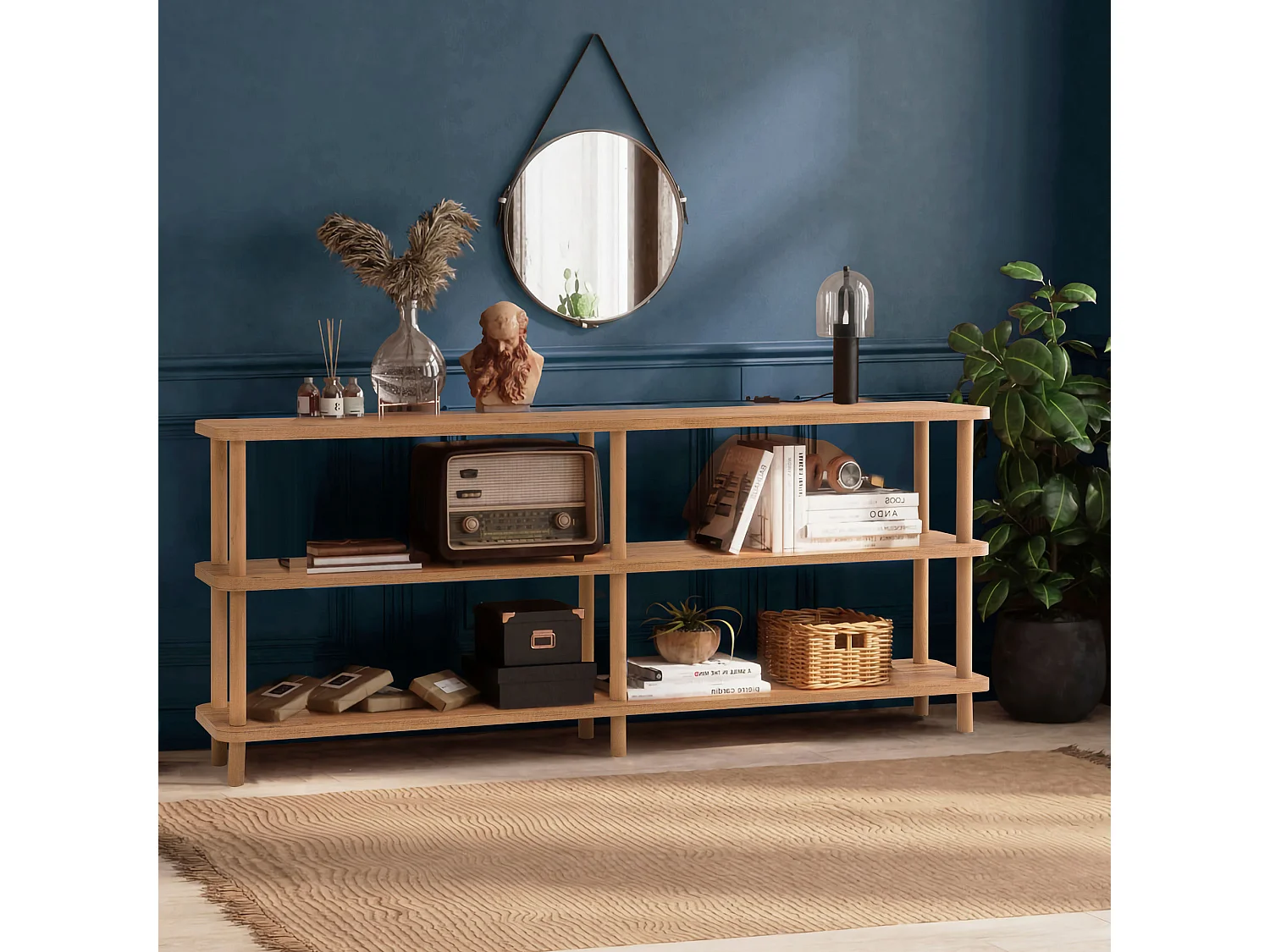 Modern Industriell Träbokhylla "Zen" - Brun - 180 x 35 x 75 cm - Stilren och Praktisk