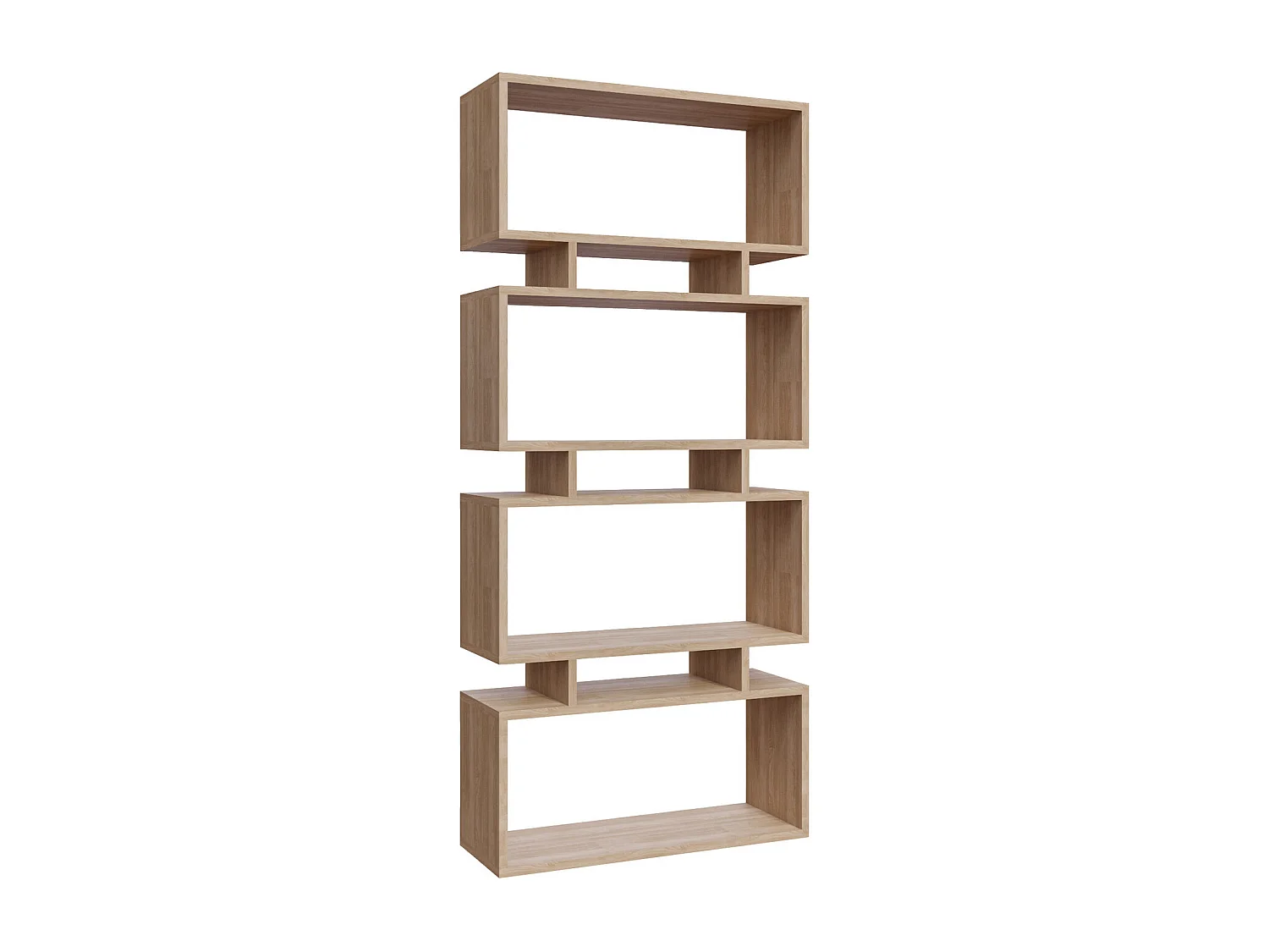 Houten Boekenkast "Langdon" - Beige, 72 x 25 x 161 cm, 4 Opbergvakken, Modern Design