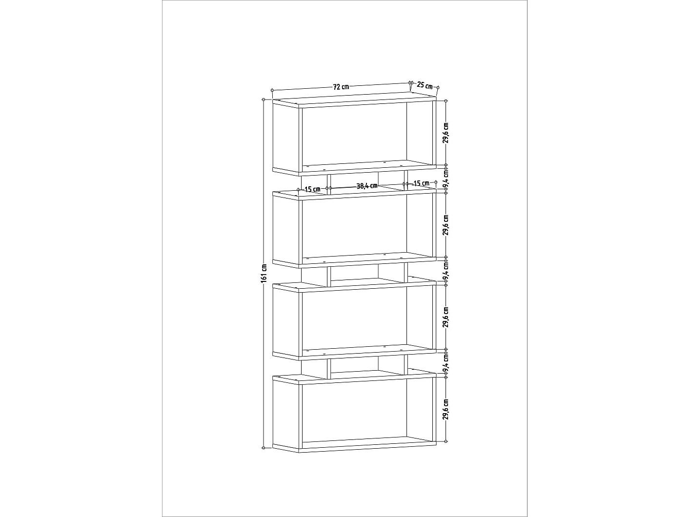 Houten Boekenkast "Langdon" - Beige, 72 x 25 x 161 cm, 4 Opbergvakken, Modern Design
