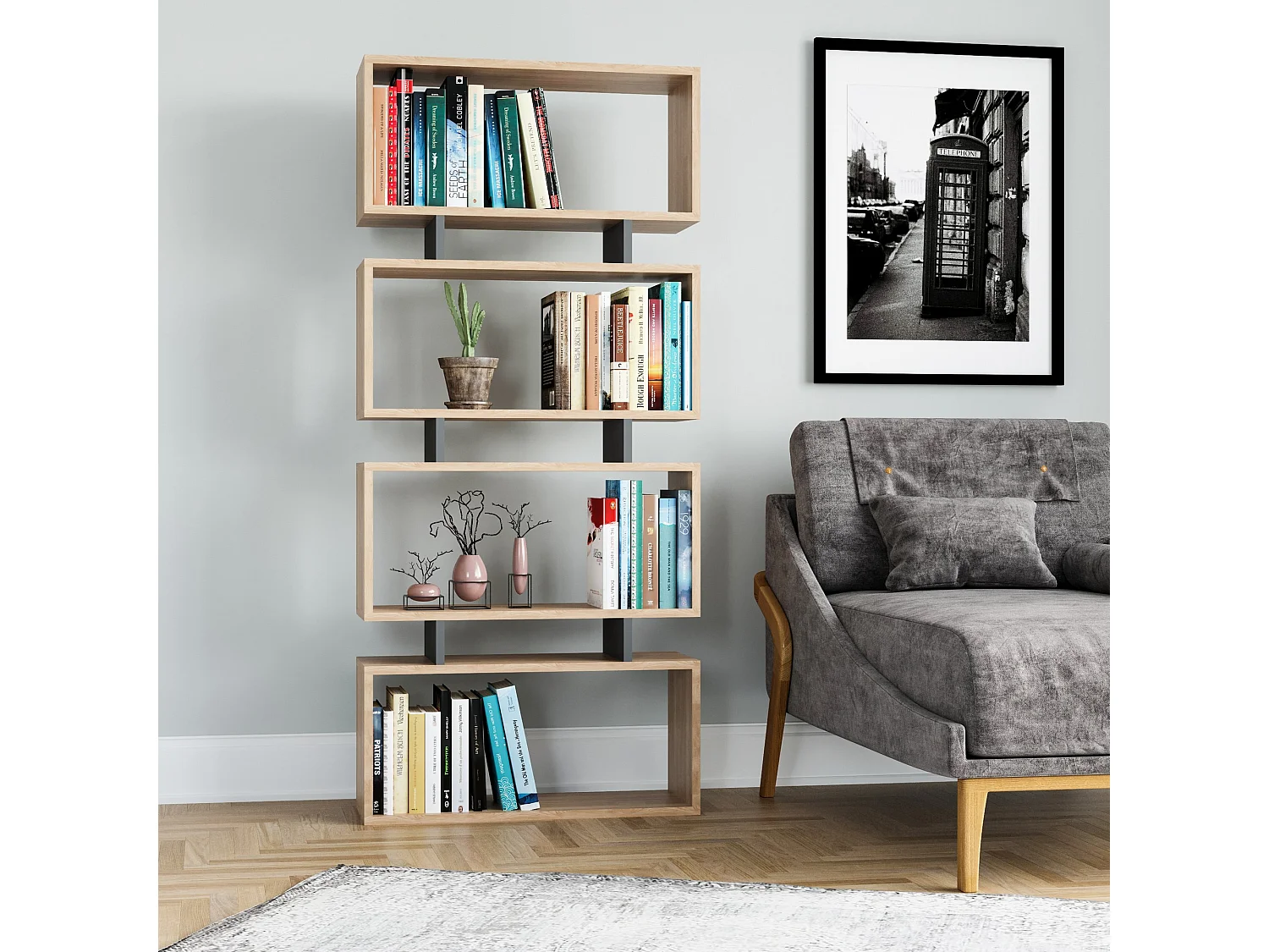 "Langdon" Houten Boekenkast - 72 x 25 x 161 cm - Antraciet Grijs