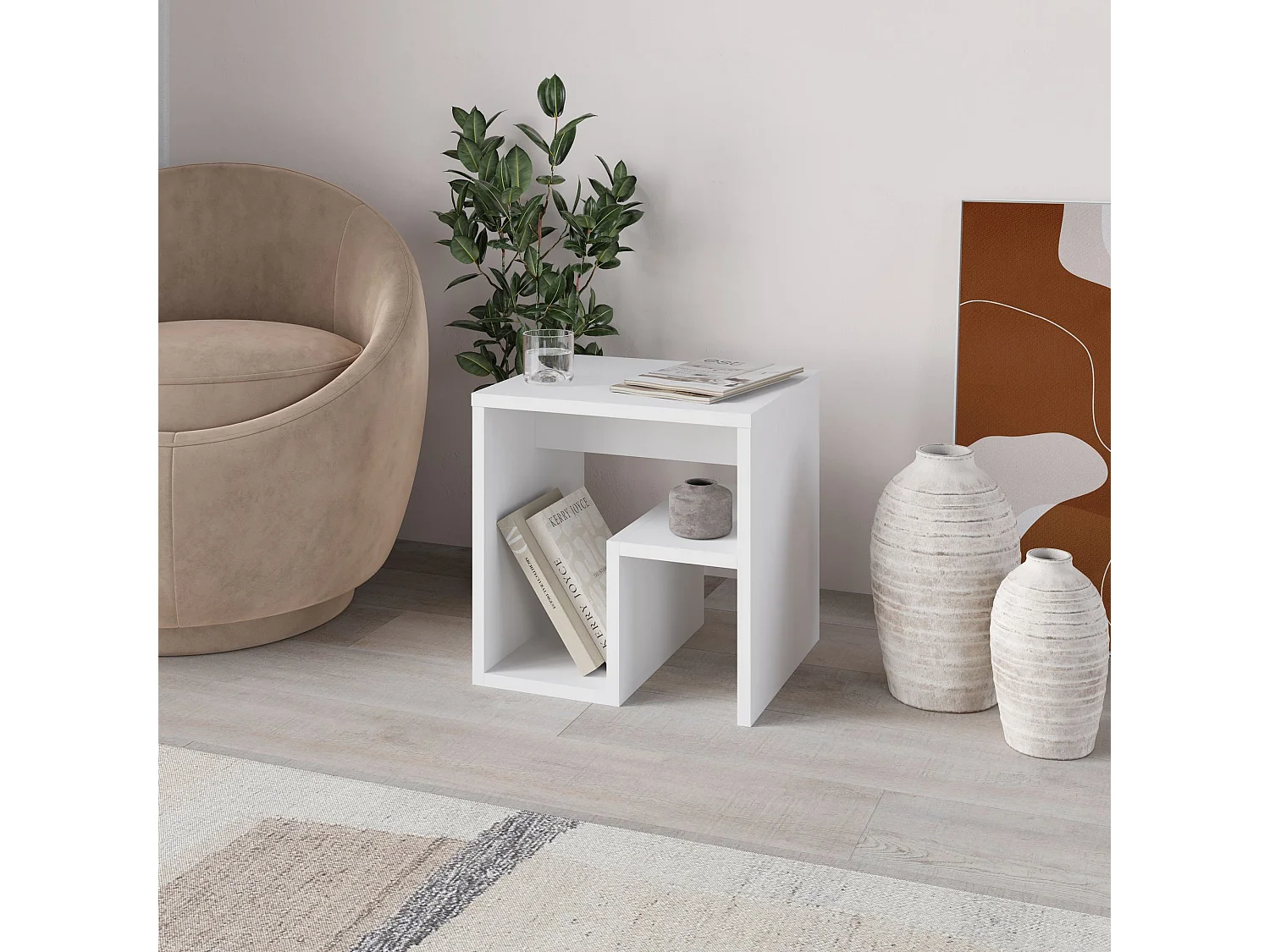 Moderne Witte Houten Bijzettafel "Bon" 40 x 35 x 40 cm - Elegant Design