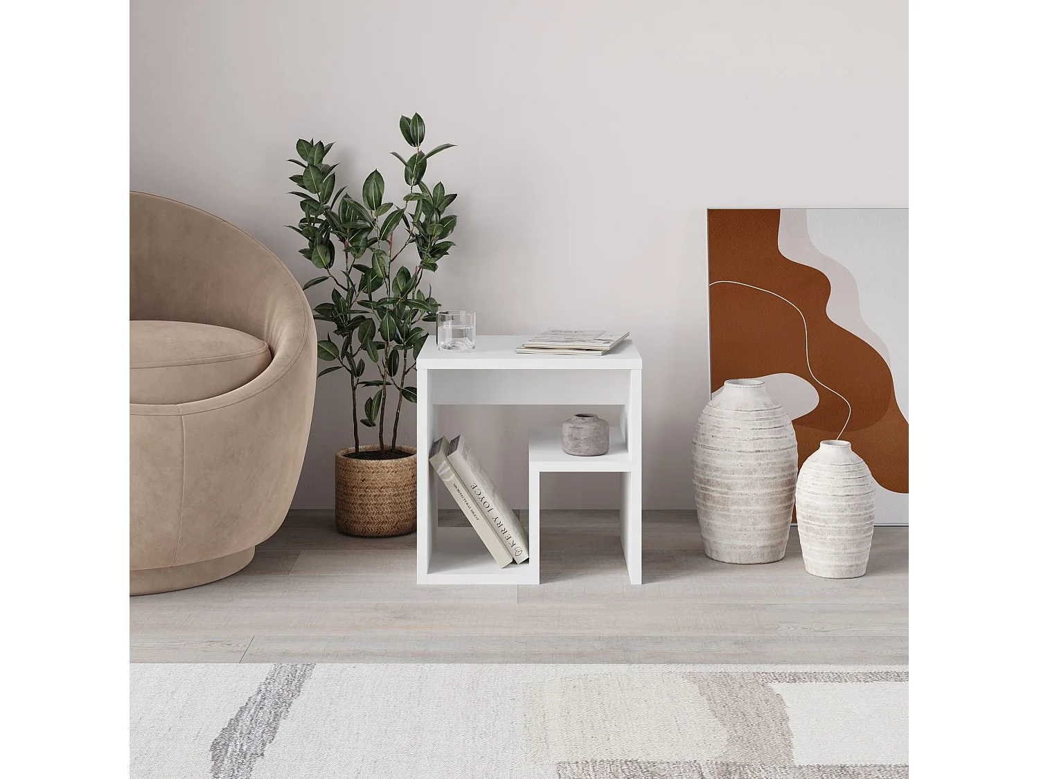 Moderne Witte Houten Bijzettafel "Bon" 40 x 35 x 40 cm - Elegant Design
