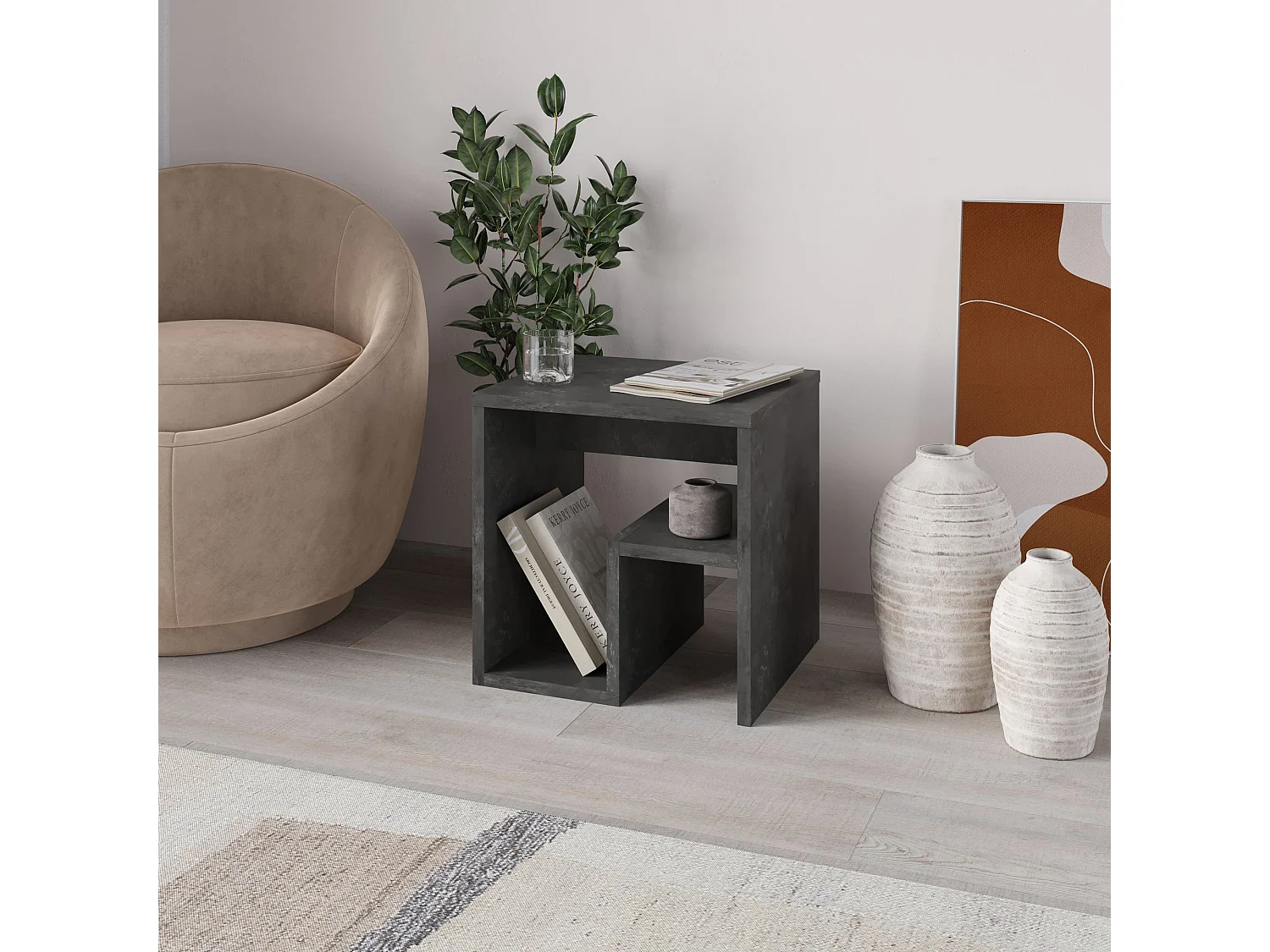 Moderne Retro Grijze Houten Bijzettafel "Bon" 40 x 35 x 40 cm