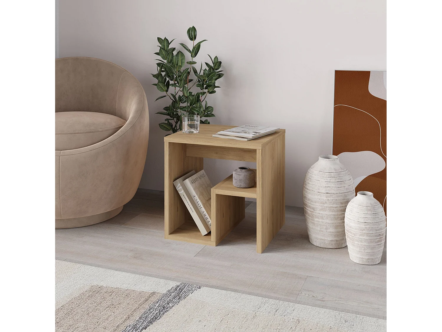 Moderne Eiken Safier Houten Bijzettafel "Bon" 40 x 35 x 40 cm - Elegant Scandinavisch Design