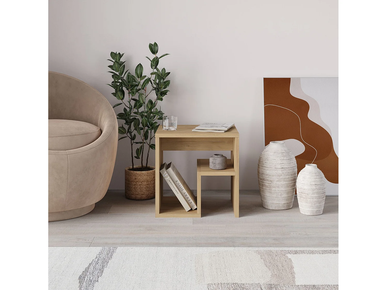 Moderne Eiken Safier Houten Bijzettafel "Bon" 40 x 35 x 40 cm - Elegant Scandinavisch Design