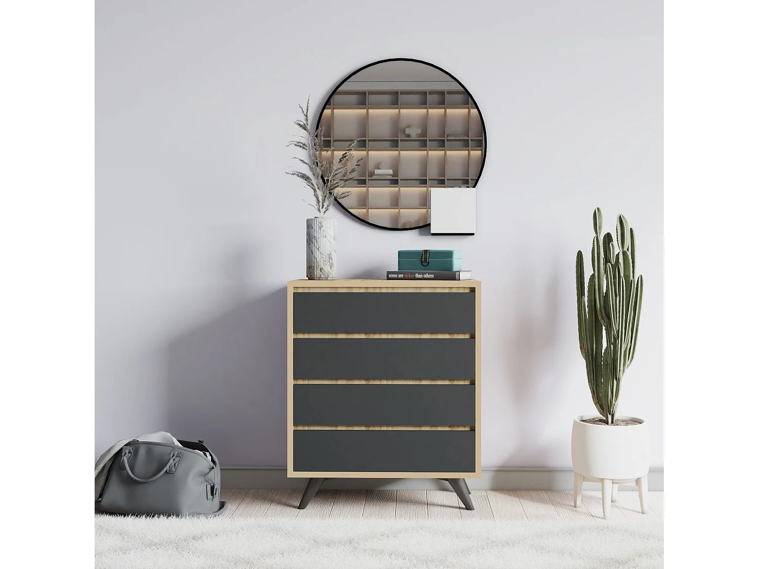 Kommode aus Holz Suvera 4 Schubladen 70x40x86 cm Braun und Anthrazitgrau Modernes Design