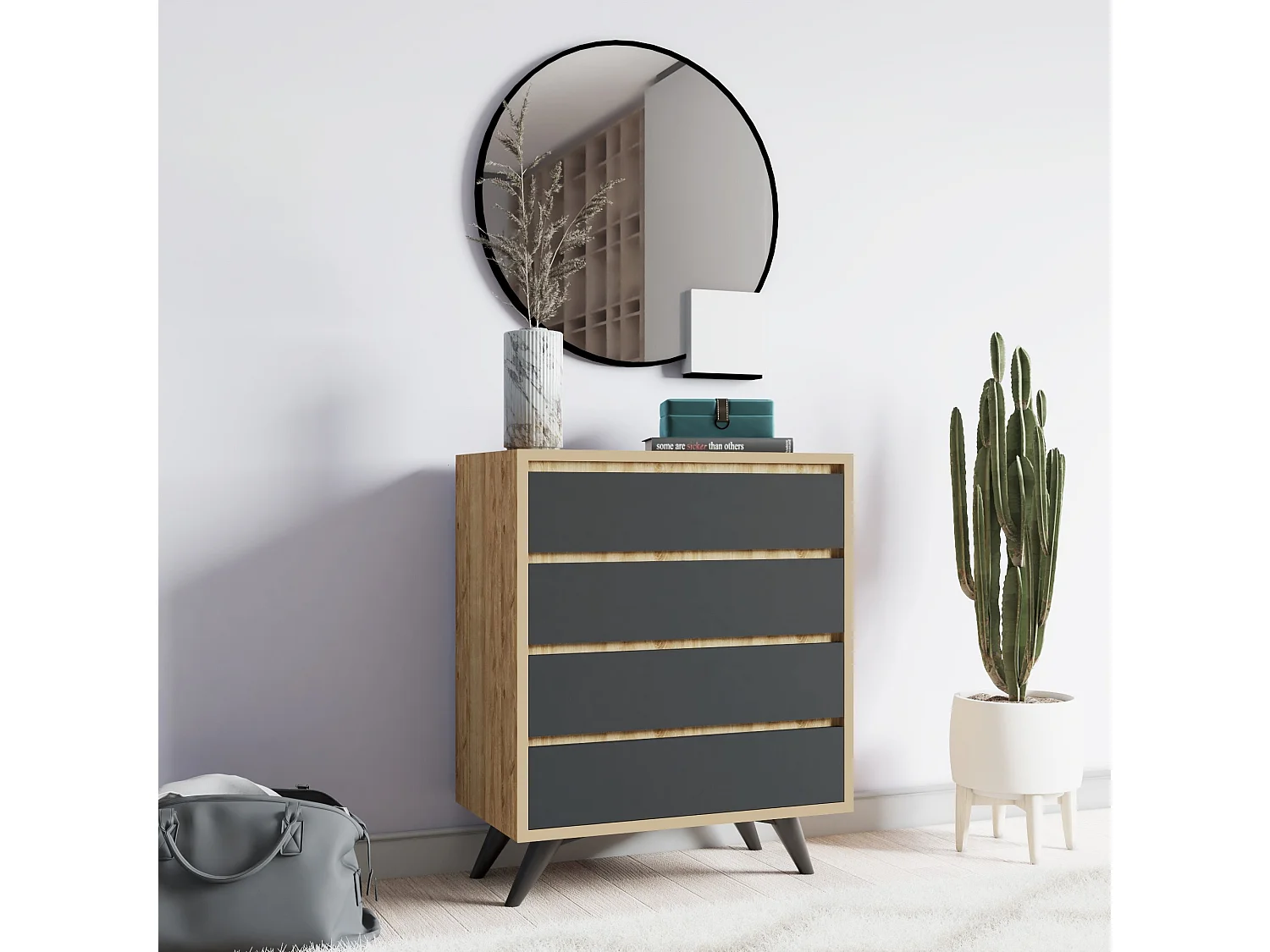 Kommode aus Holz Suvera 4 Schubladen 70x40x86 cm Braun und Anthrazitgrau Modernes Design