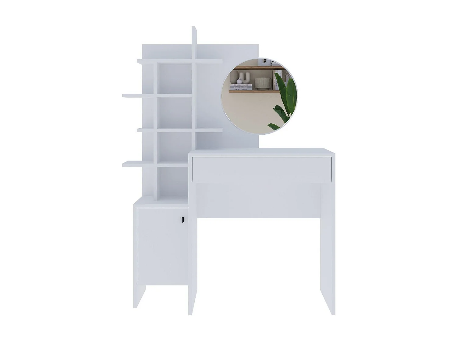 Weißer Schminktisch aus Holz "Mup" 105x35x151 cm mit Spiegel und Stauraum, skandinavisches Design