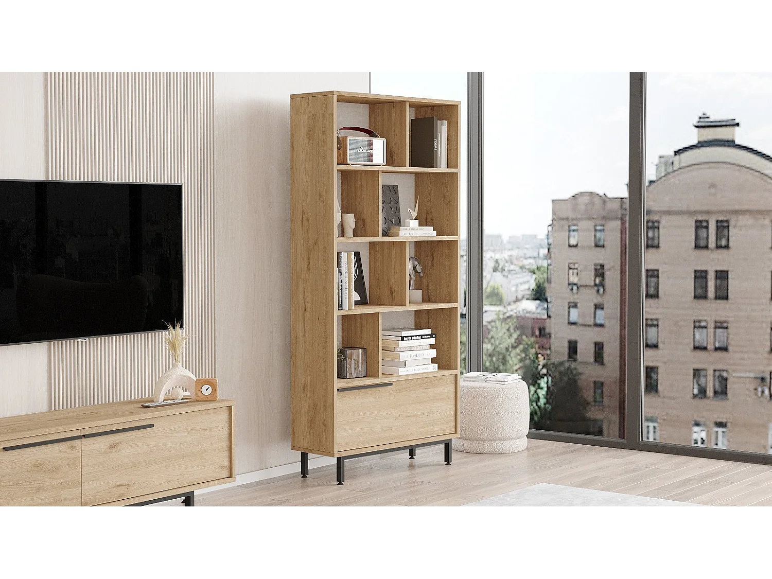 Moderne walnoothouten boekenkast "Calvin" 83,9 x 29,5 x 175,6 cm - Licht eiken