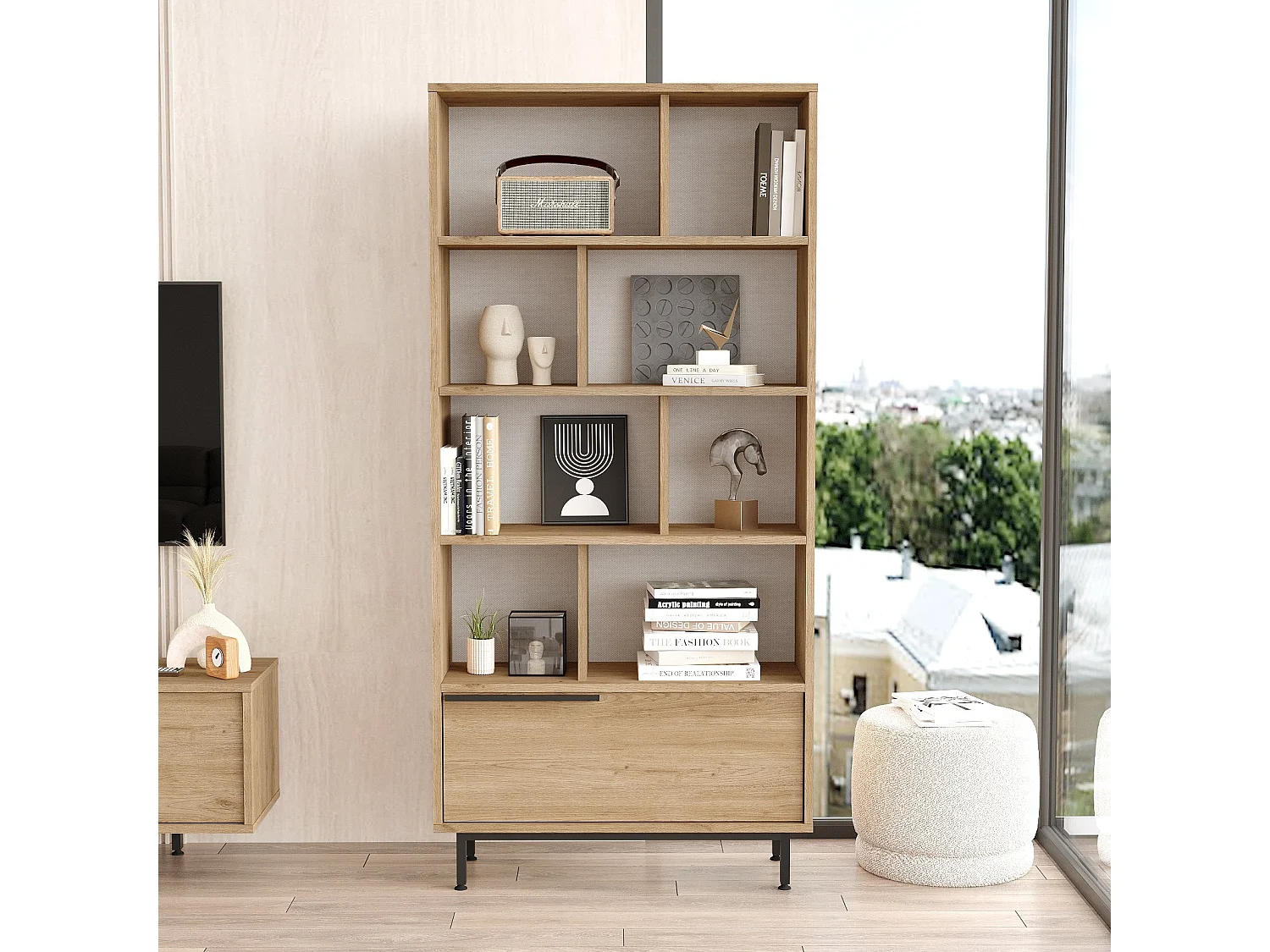 Moderne walnoothouten boekenkast "Calvin" 83,9 x 29,5 x 175,6 cm - Licht eiken