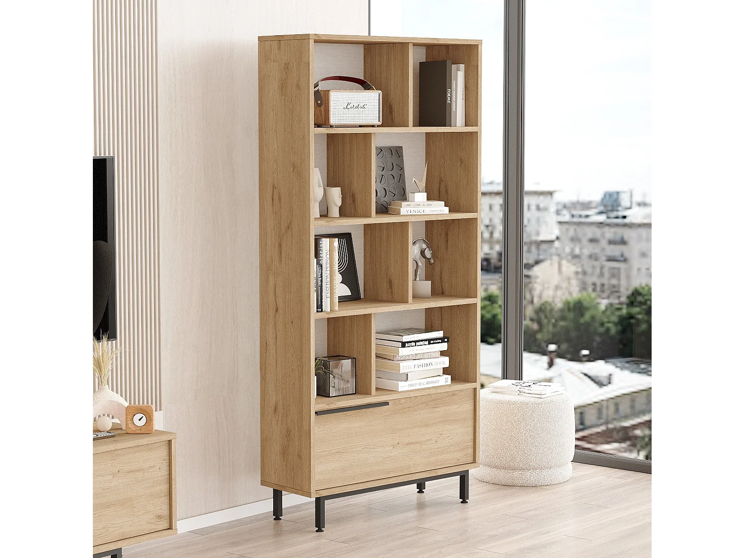 Moderne walnoothouten boekenkast "Calvin" 83,9 x 29,5 x 175,6 cm - Licht eiken