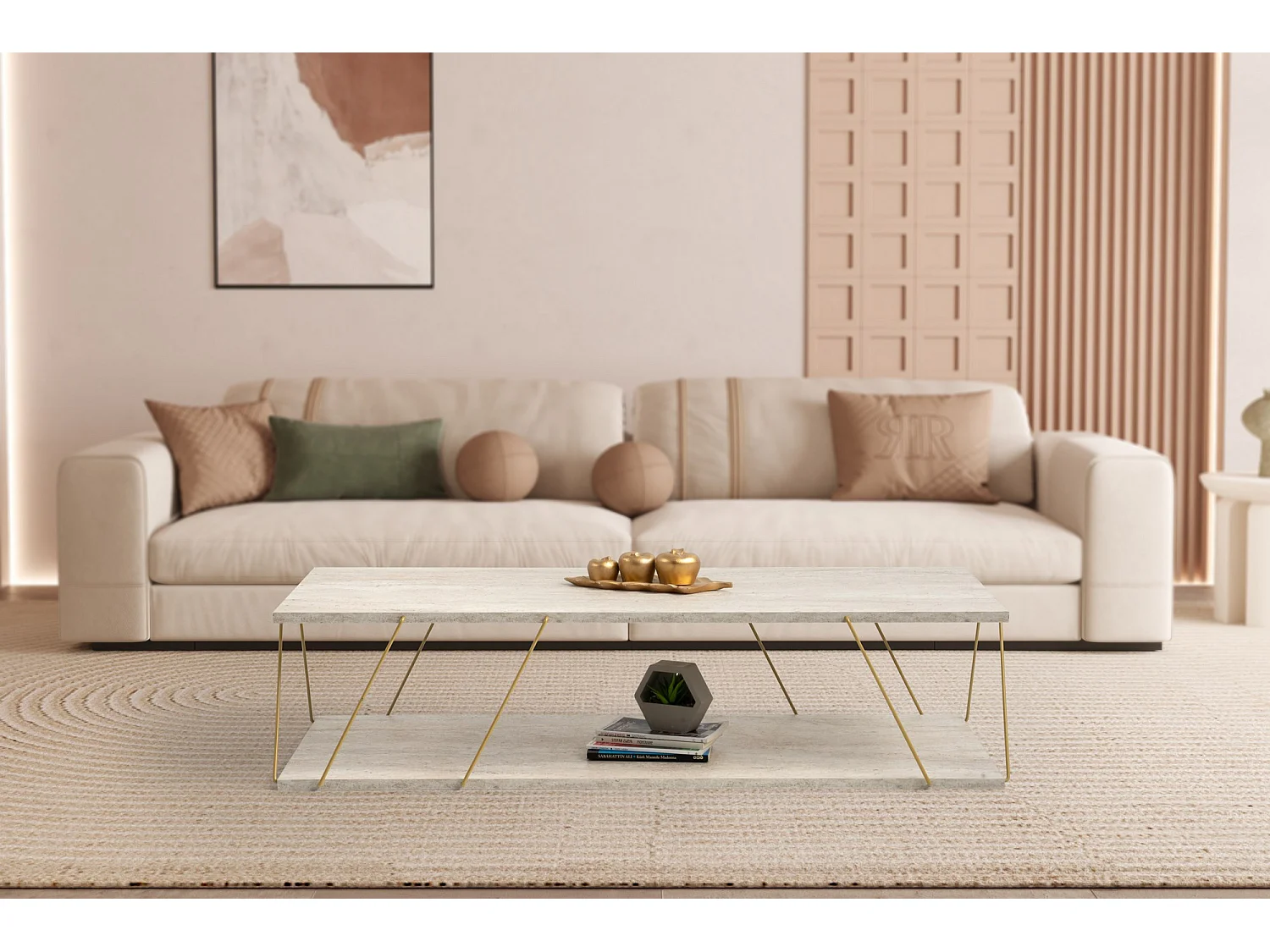 Table basse en bois "Labranda" - 120 x 50 x 30 cm - Or