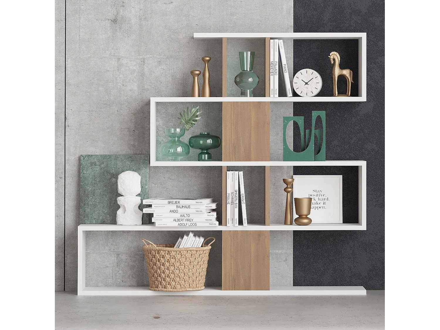 Moderne Witte Houten "Karlin" Asymmetrische Boekenkast - 120 x 20 x 109 cm