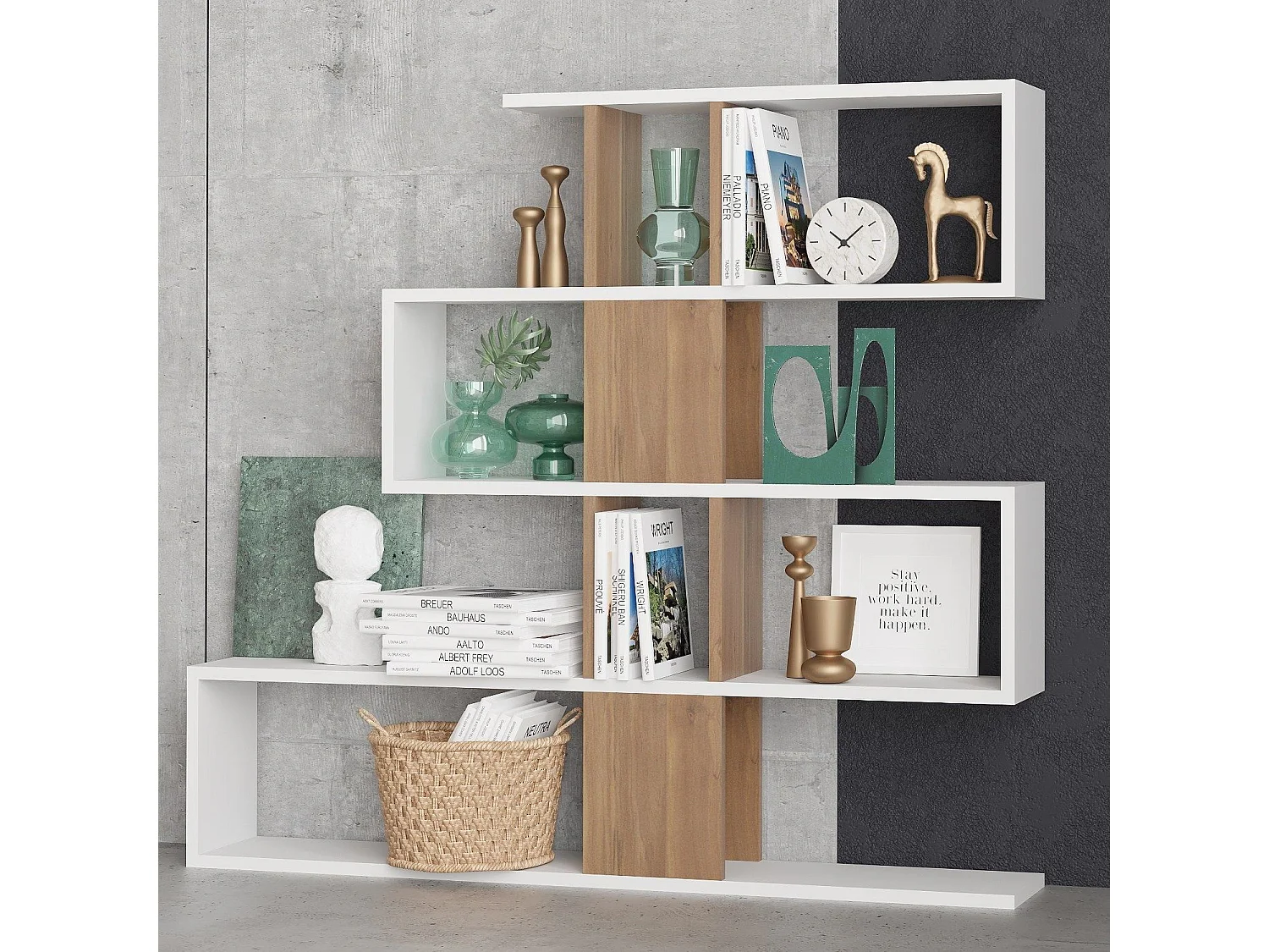 Moderne Witte Houten "Karlin" Asymmetrische Boekenkast - 120 x 20 x 109 cm