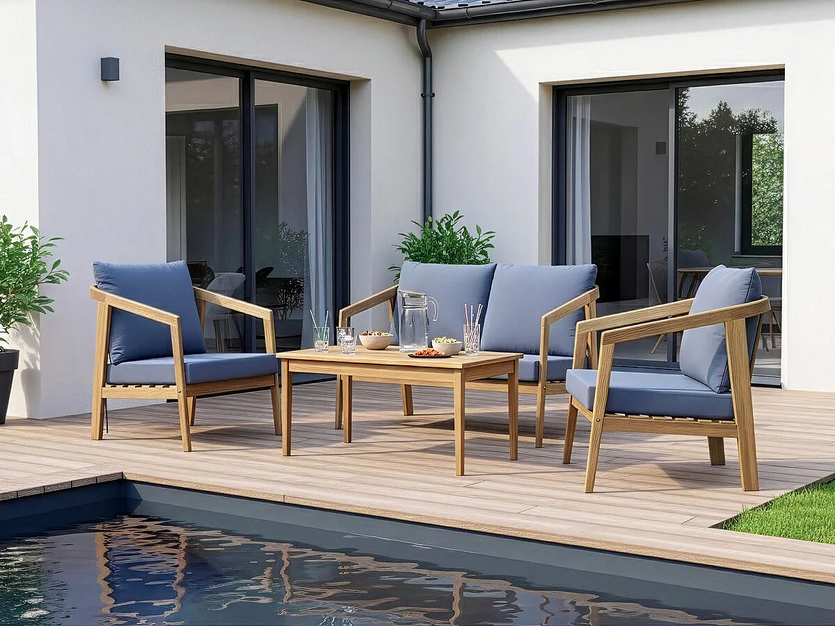 Gartenmöbel aus Holz mit Kissen "Presley" - 4 Sitzplätze - Grau