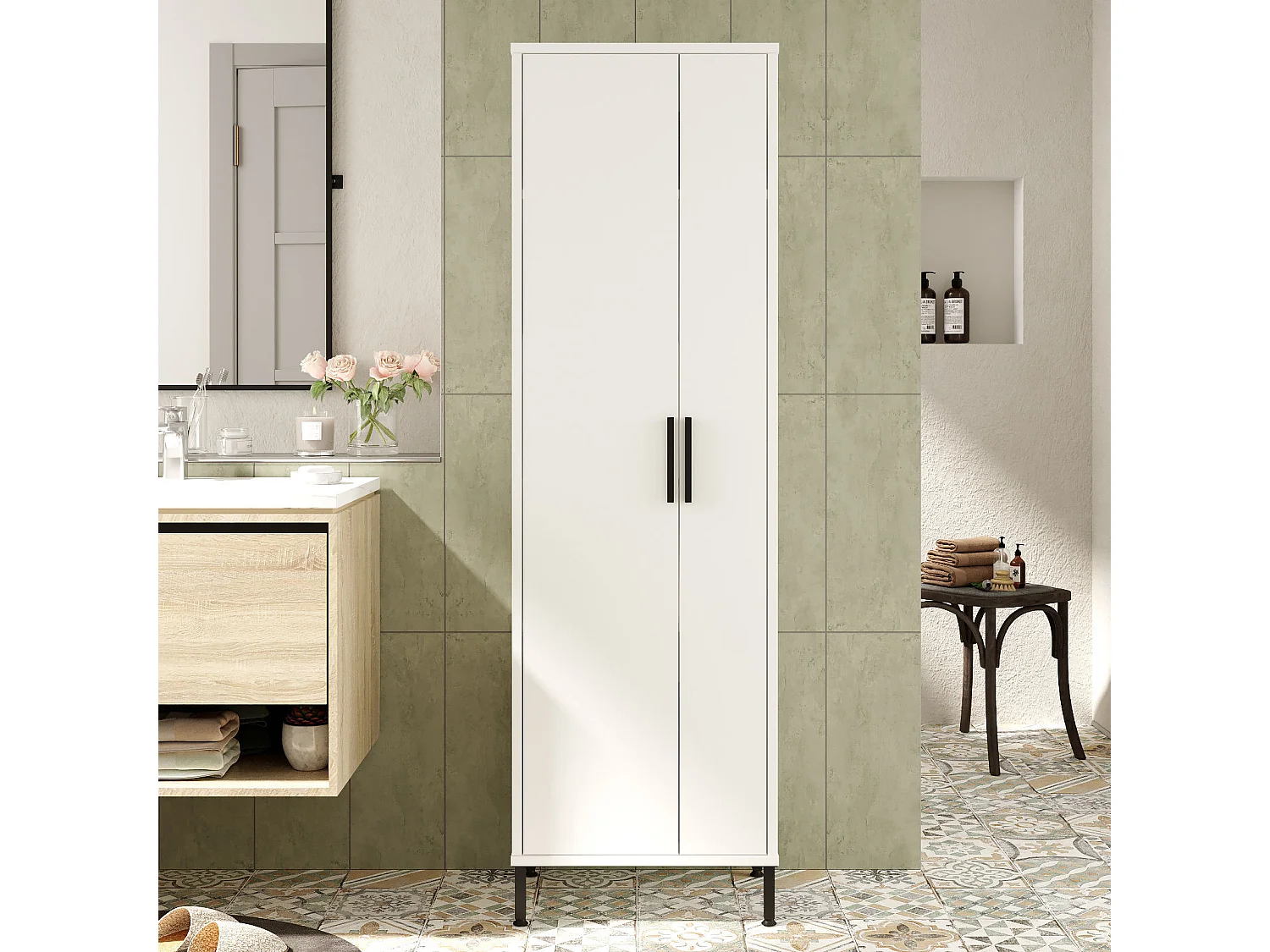 "Jienna Trä Multifunktionell Garderob - Vit - 50 x 36 x 165 cm - Elegant Design"