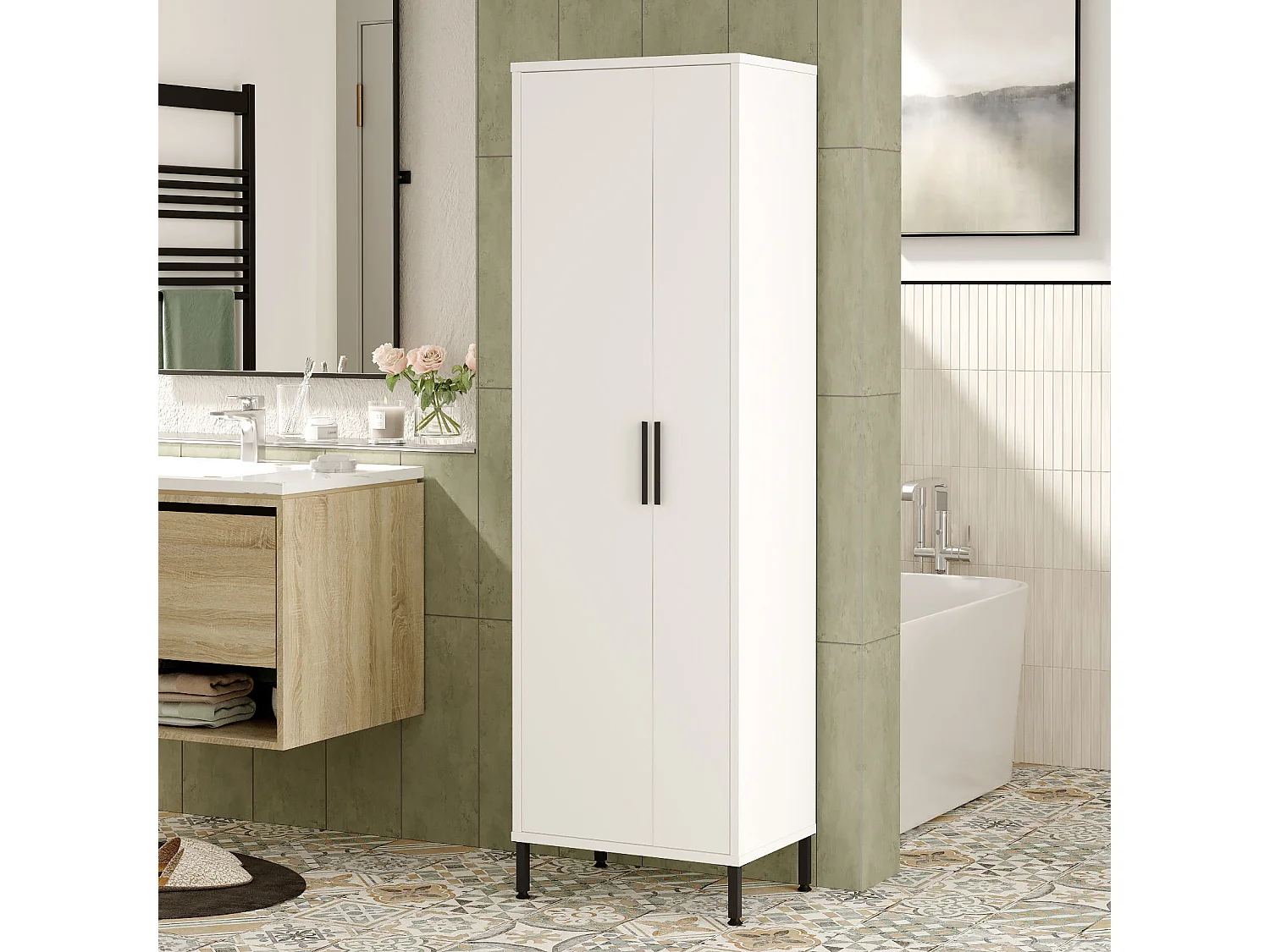 "Jienna Trä Multifunktionell Garderob - Vit - 50 x 36 x 165 cm - Elegant Design"