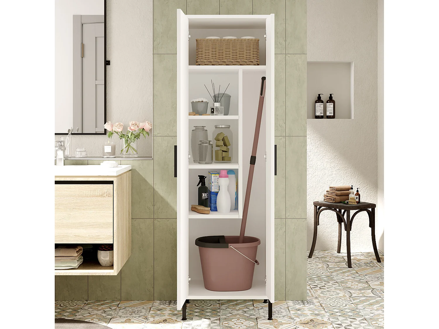 "Jienna Trä Multifunktionell Garderob - Vit - 50 x 36 x 165 cm - Elegant Design"