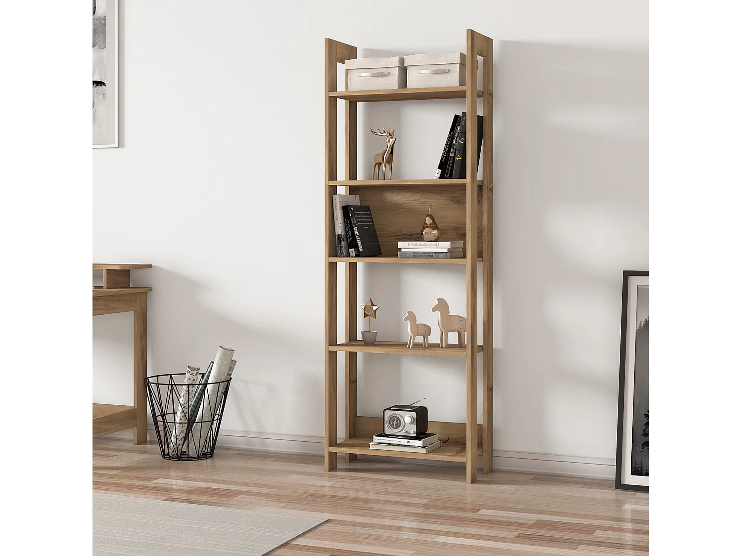 "Lantlig Träbokhylla - Elegant Design - 5 Hyllor - Brun - 64 x 30 x 180 cm"