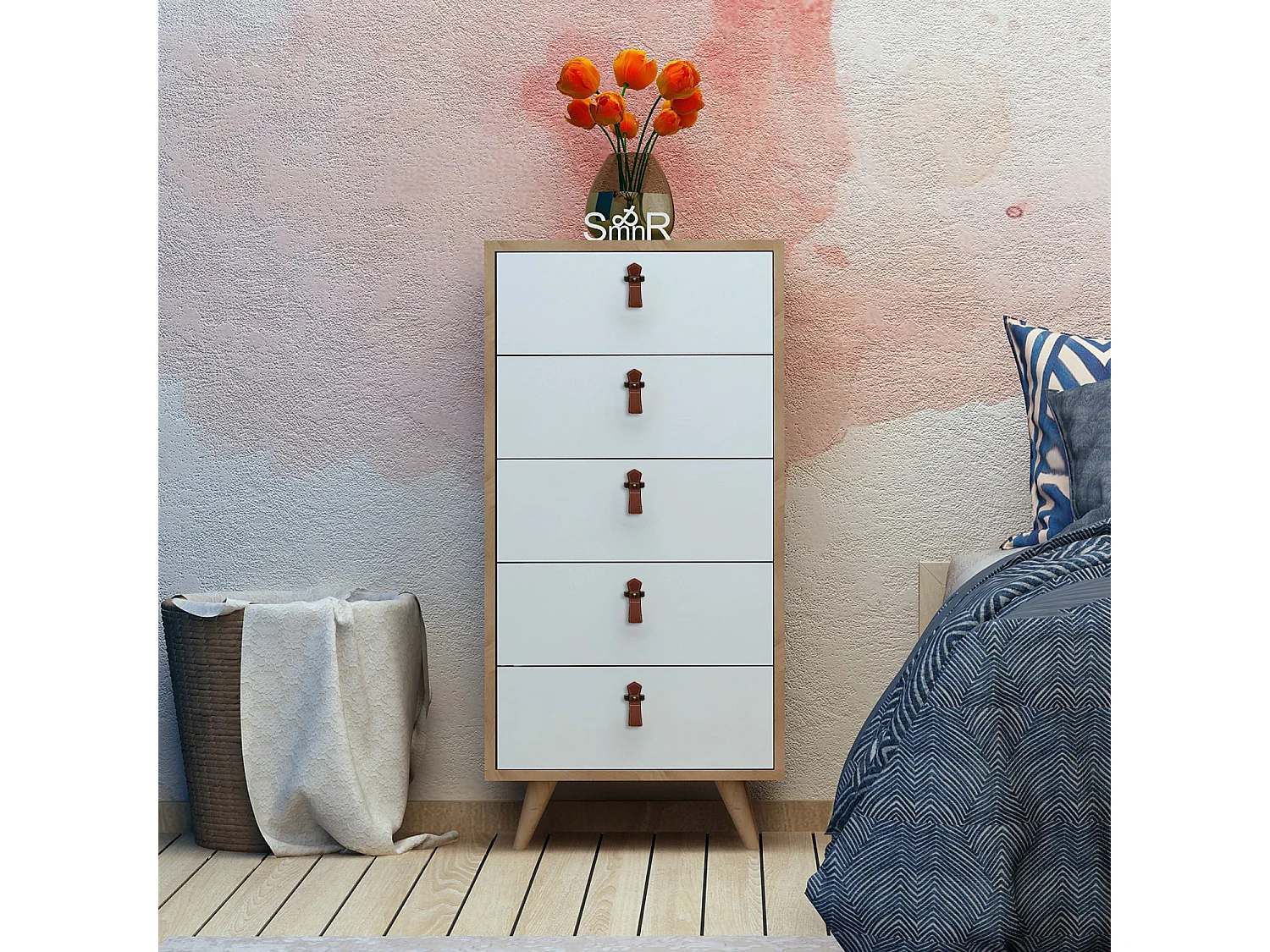 Commode en bois "Frenzu" - 50 x 40 x 103 cm - Blanc