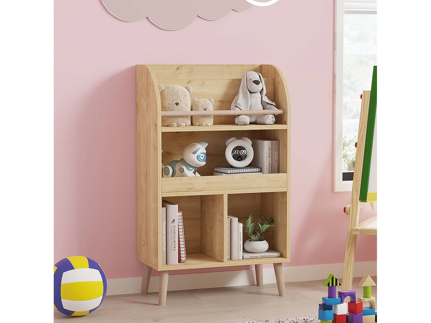 Beige houten boekenkast "Minola" 60x30x102 cm, 4 planken, elegant en natuurlijk design
