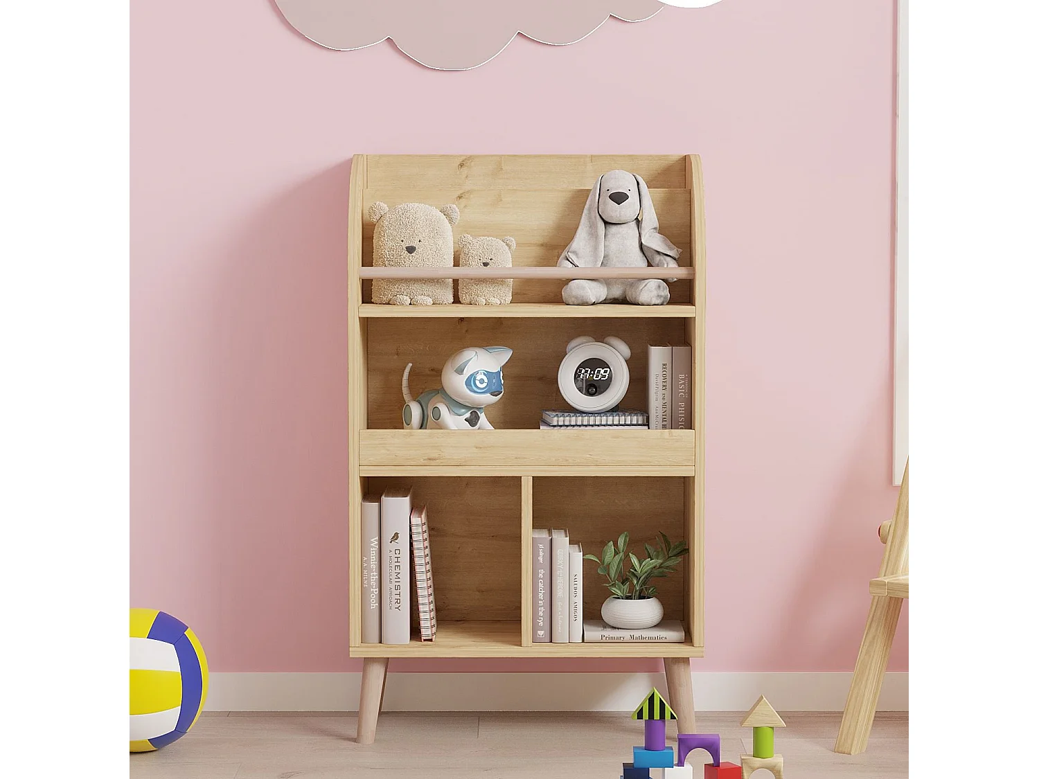 Beige houten boekenkast "Minola" 60x30x102 cm, 4 planken, elegant en natuurlijk design