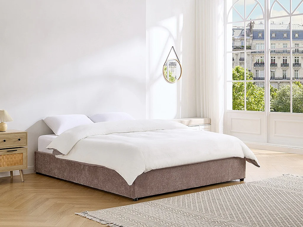 Sommier coffre 160 x 200 cm en tissu chenille - Taupe -  FIRMEO de YSMÉE