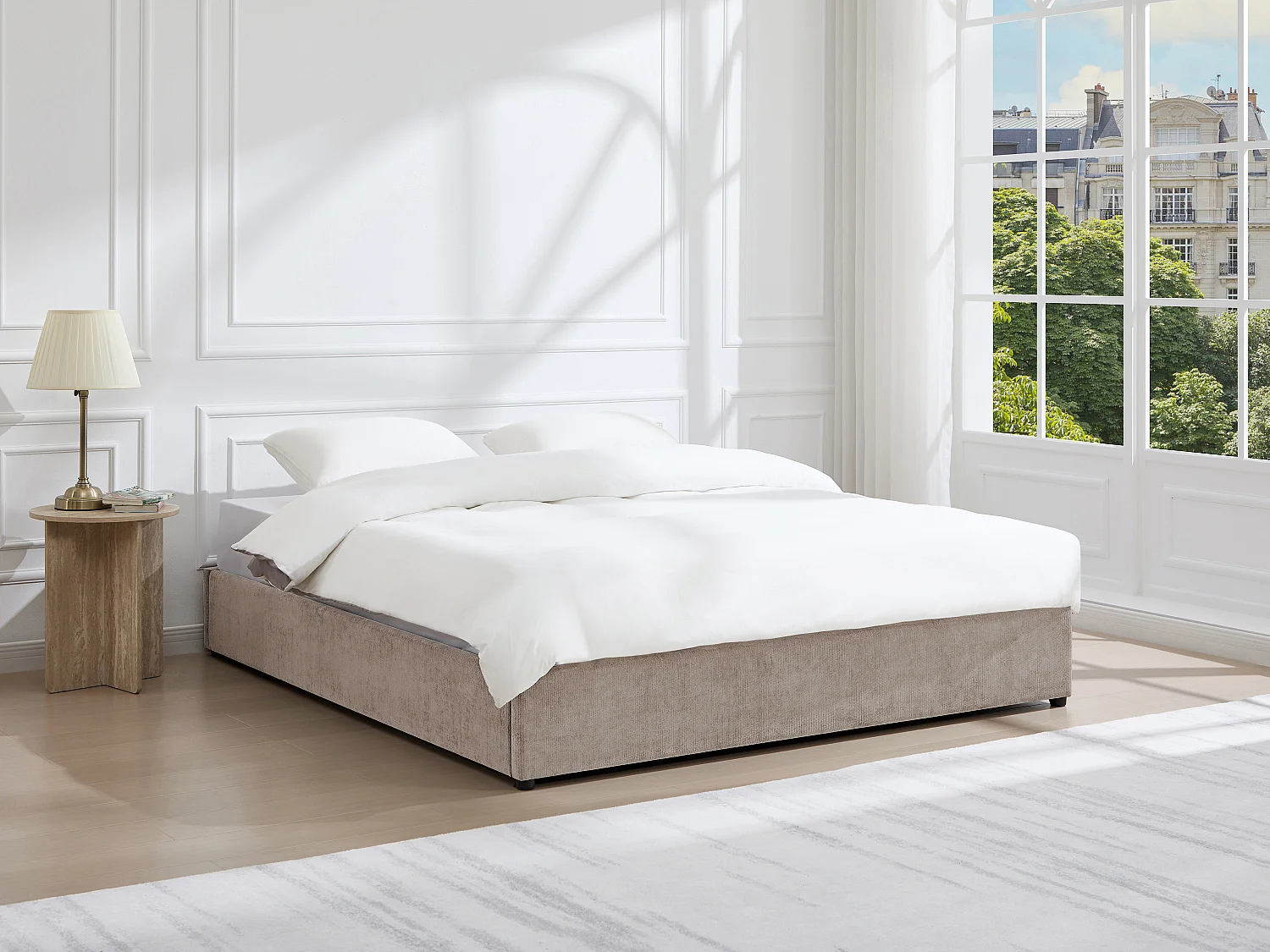 Sommier coffre 160 x 200 cm en tissu chenille - Taupe -  FIRMEO de YSMÉE
