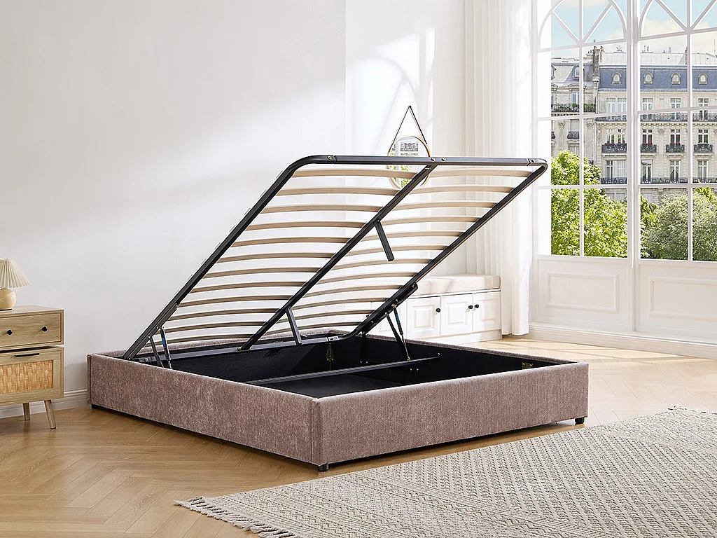 Sommier coffre 180 x 200 cm en tissu chenille - Taupe -  FIRMEO de YSMÉE