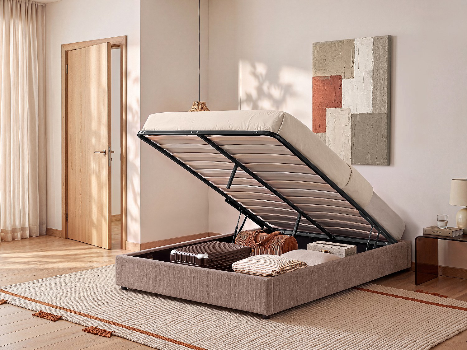 Bett mit Bettkasten 180 x 200 cm aus Chenille - Taupe - von YSMÉE FIRMEO