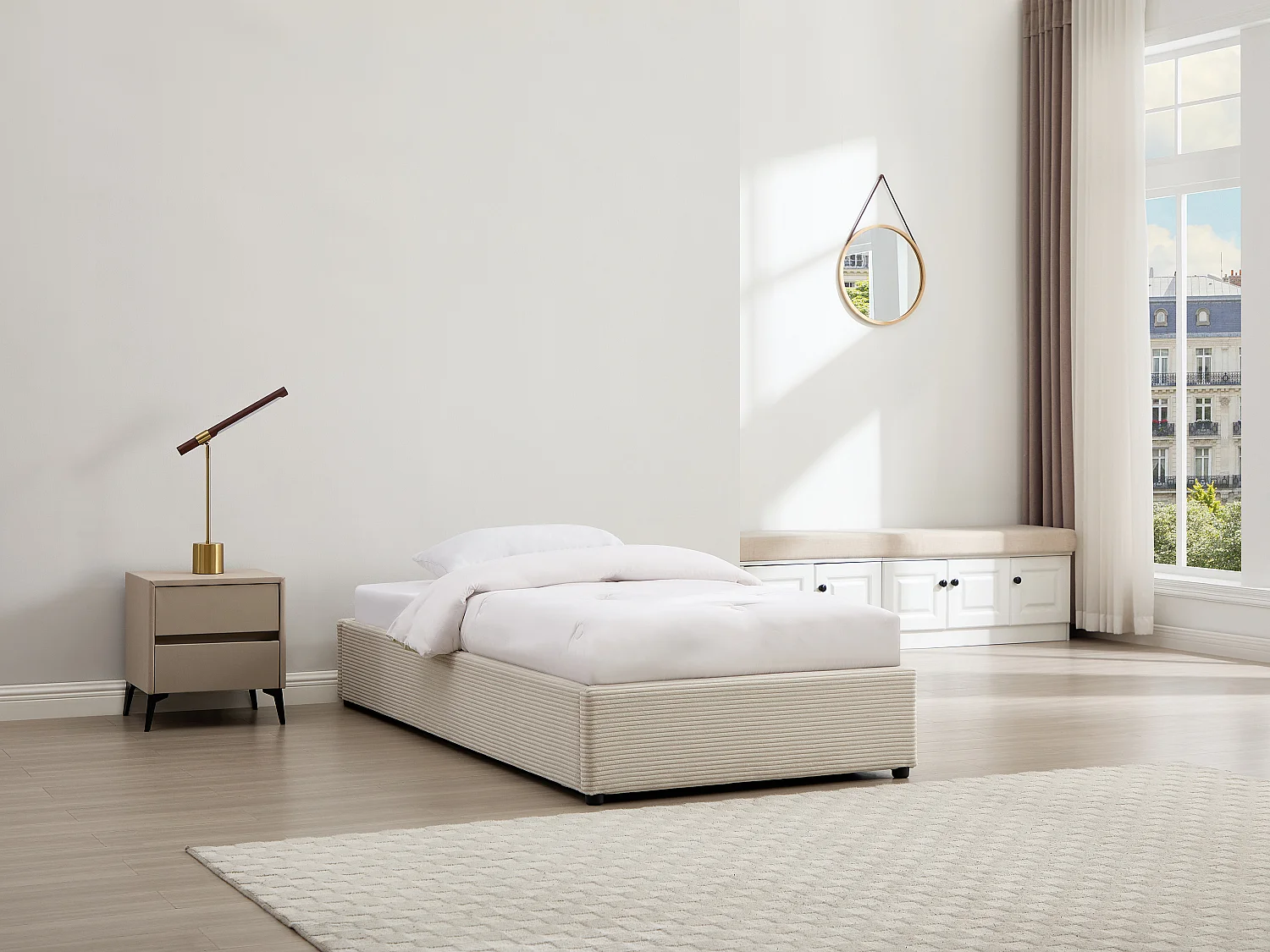 Sommier coffre 90 x 200 cm en velours côtelé - Crème - FIRMEO de YSMÉE