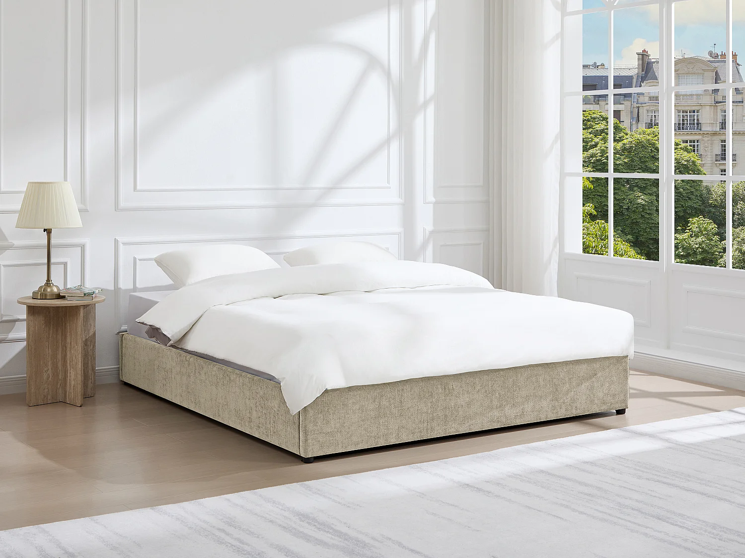 Sommier coffre 200 x 200 cm en tissu chenille - Beige -  FIRMEO de YSMÉE